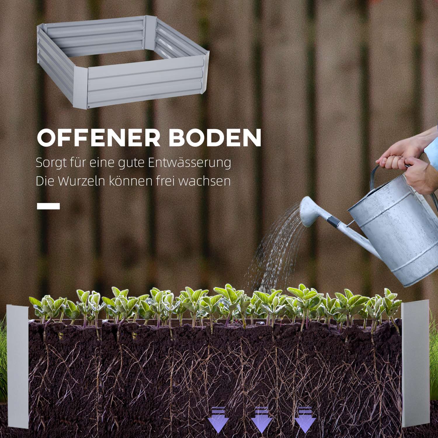 Grått galvaniserat stål Trädgårdsbädd & planteringslåda, 100x100x30 cm