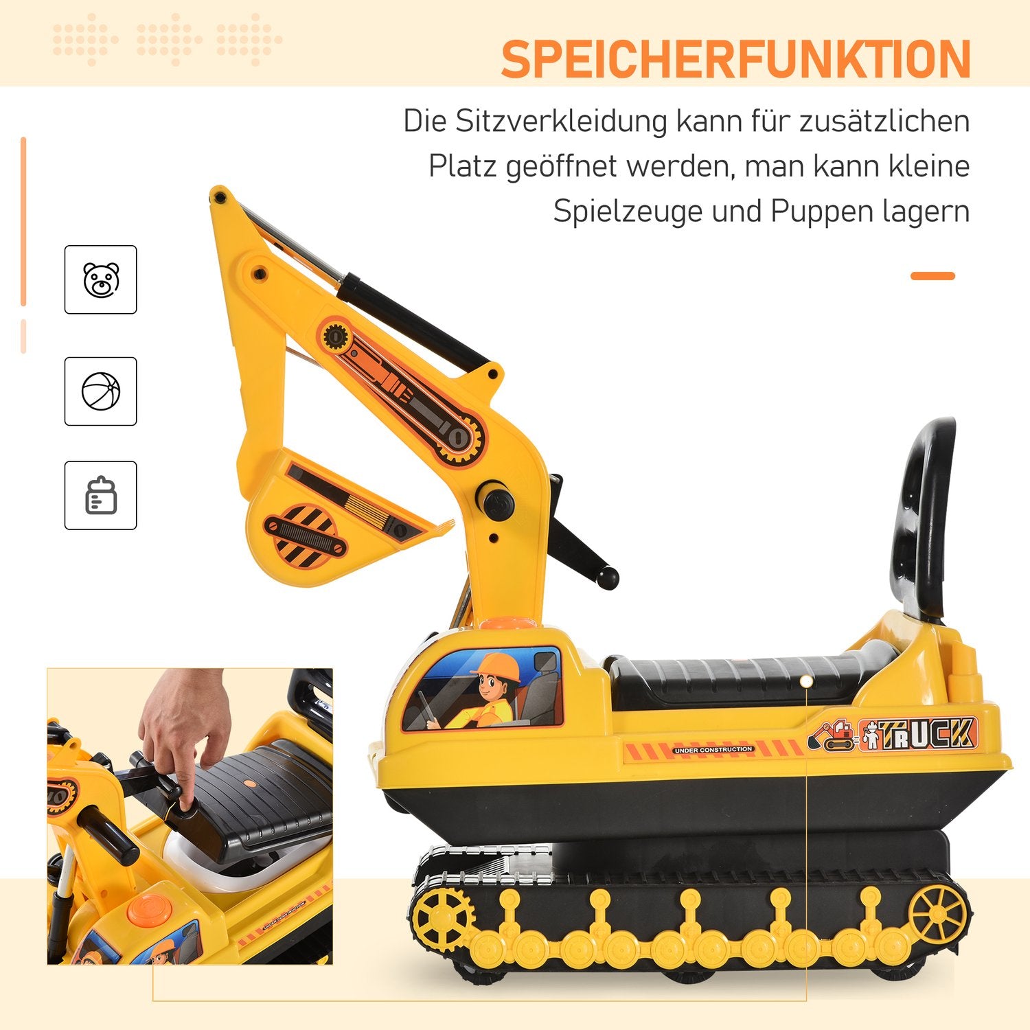 Grävmaskinsleksak för barn – svart och gul, 20 cm