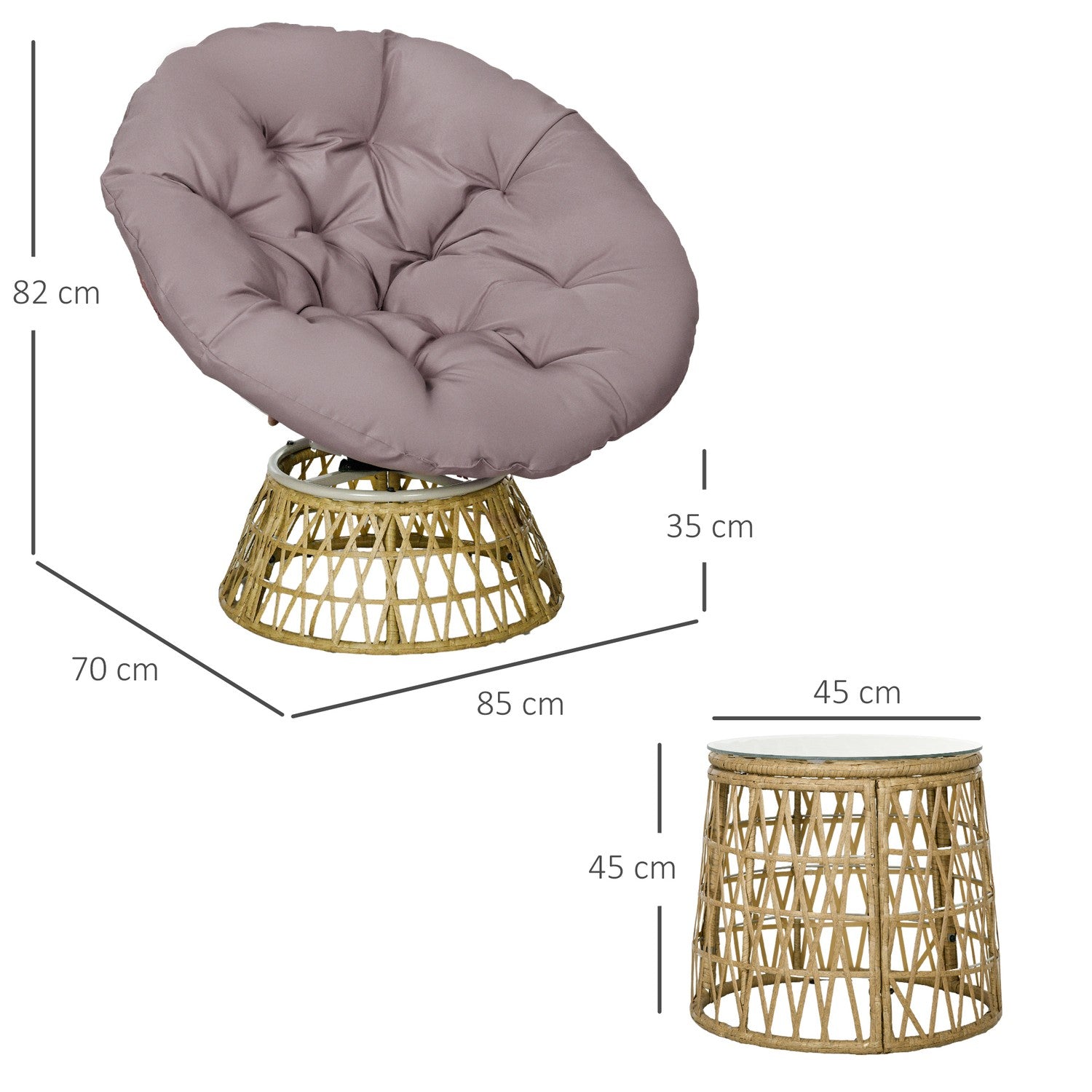 Gul 3-delad trädgårdsbistroset med kuddar