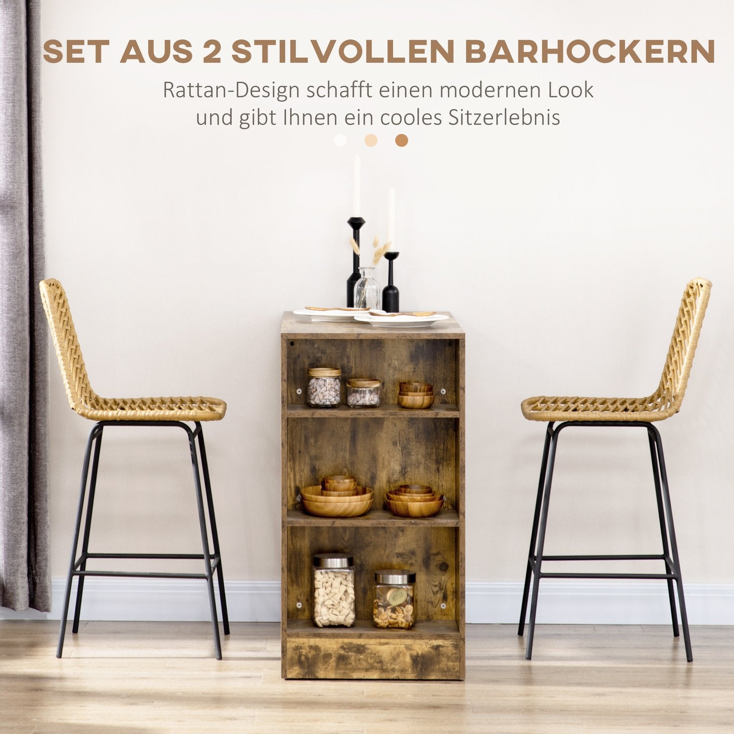 Gula stålbarstolar Set om 2 med ryggstöd, Boho Design