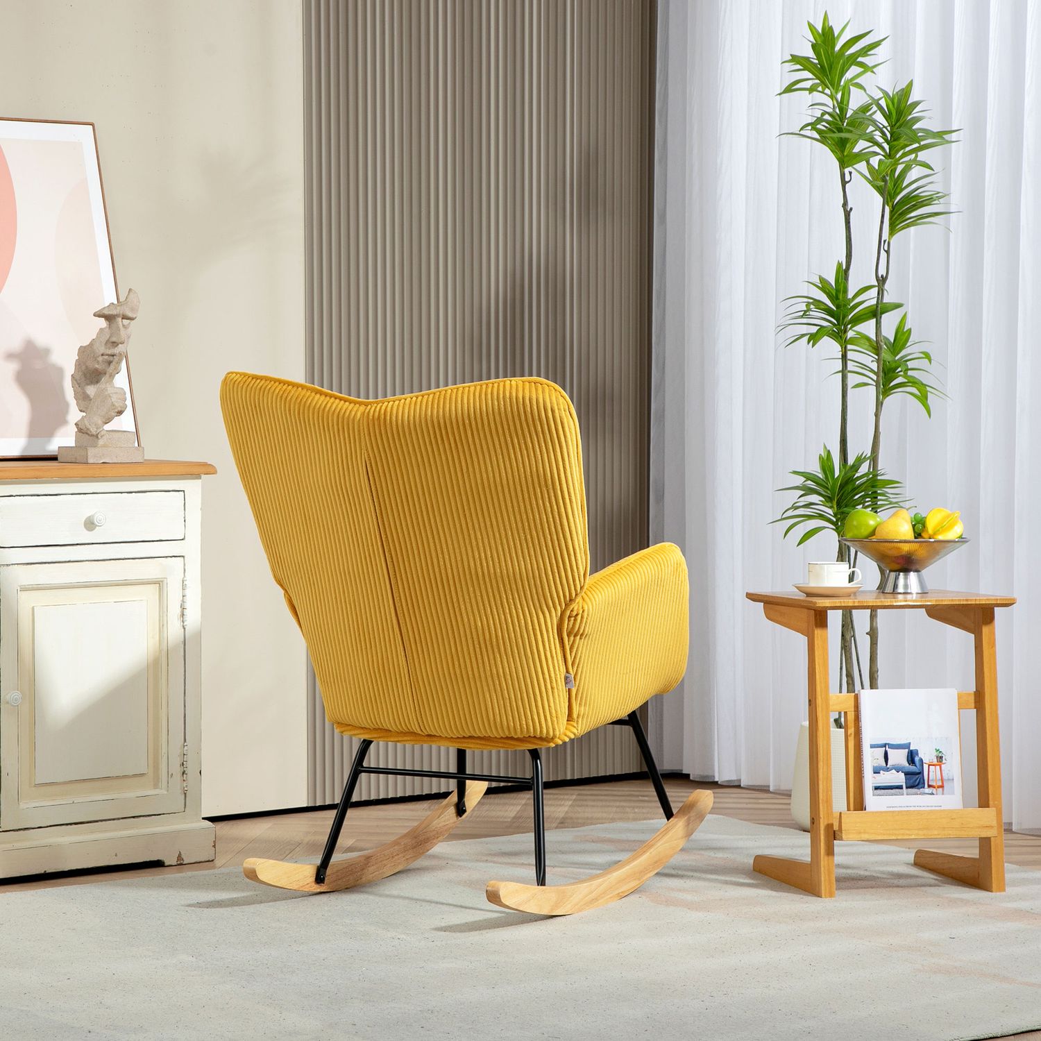 Gul gungstol med armstöd & trälöpare