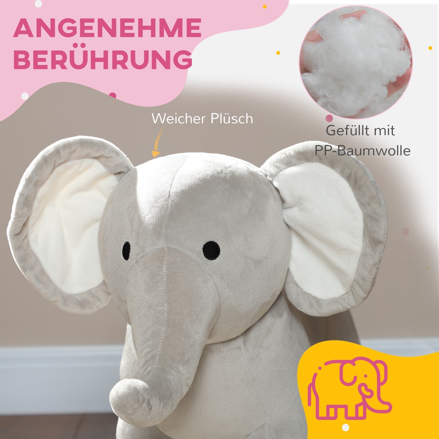 Gungleksak med grå plysch elefant med ljud för åldrarna 2-4