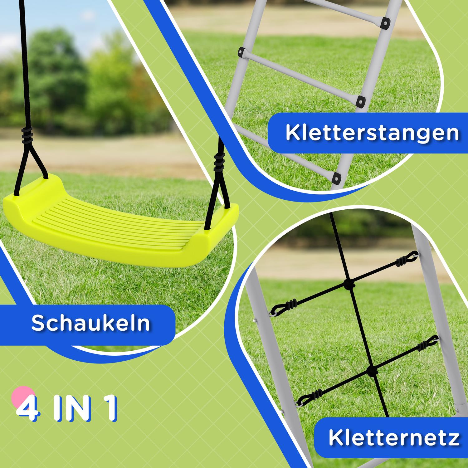 Gungställning för barn med klätternät och stege – Grön