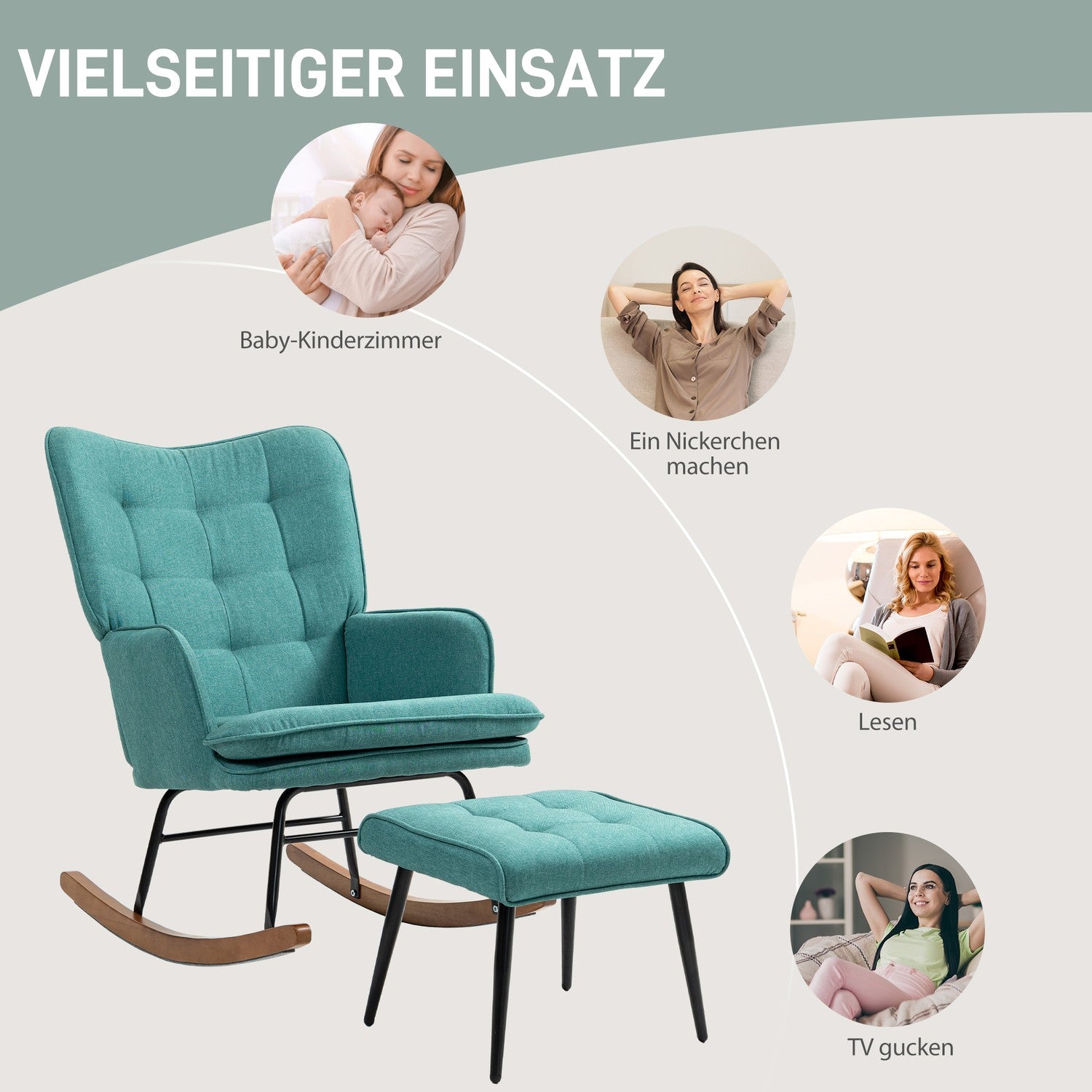 Gungstol i linne-look med pall, stöder upp till 130 kg