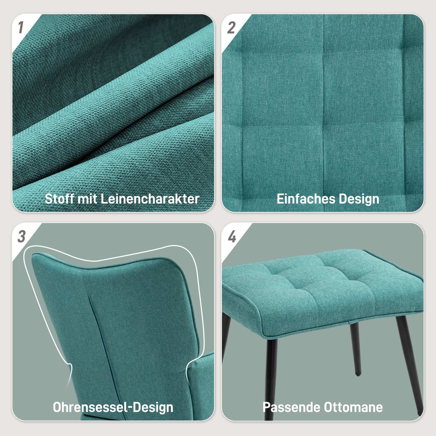 Gungstol i linne-look med pall, stöder upp till 130 kg