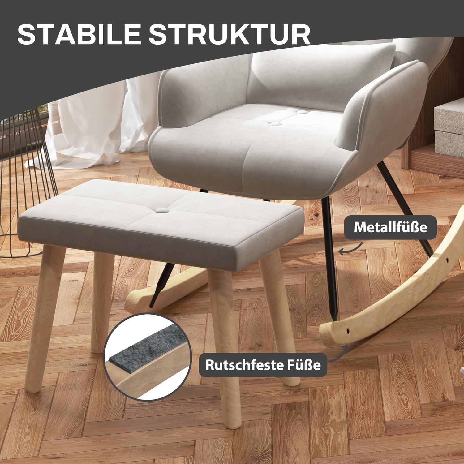 Gungstol i sammet med kudde och pall, gräddvit