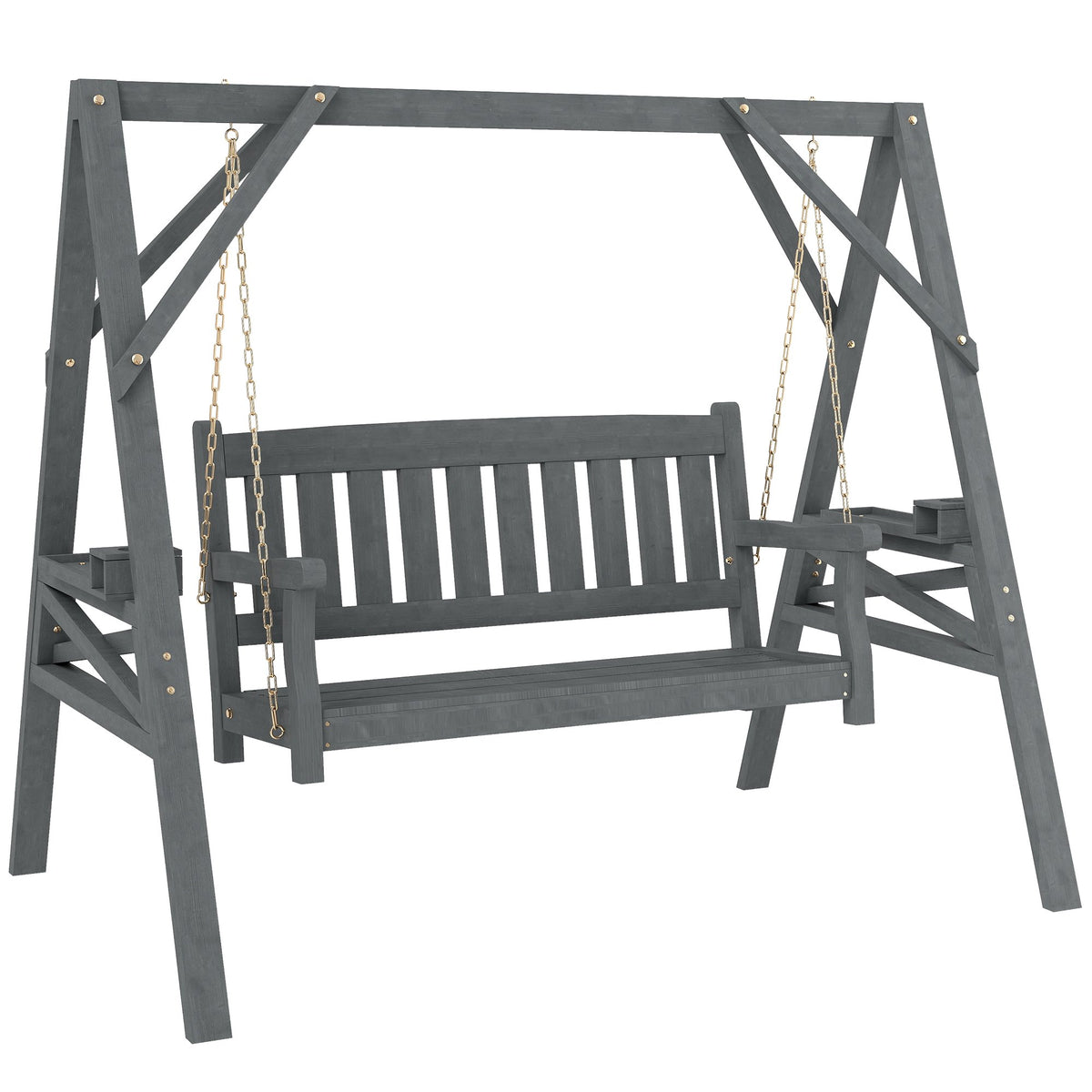Gungstol i trä för 2 personer, ergonomisk, grå, 250 kg kapacitet