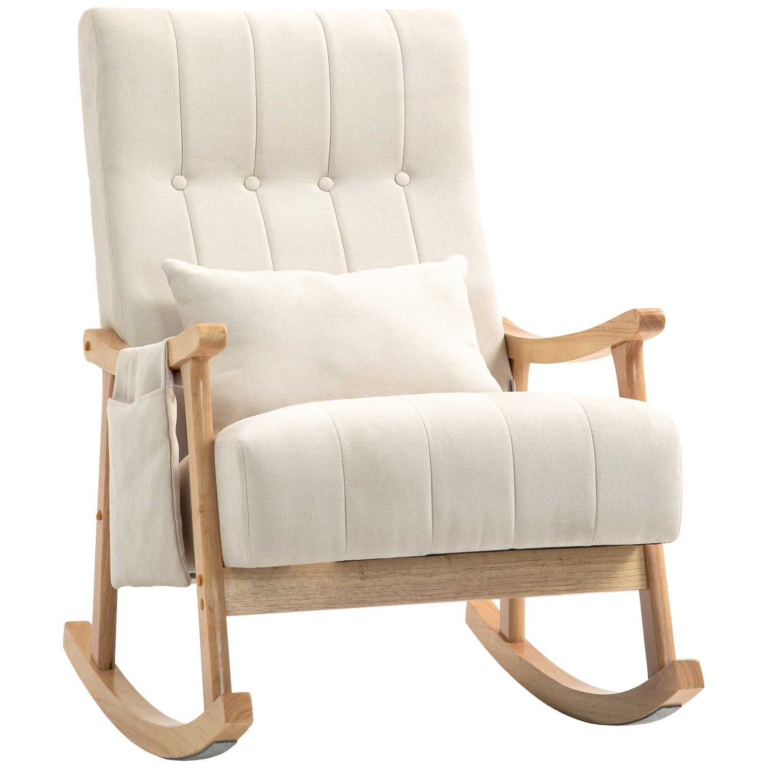 Beige gungstol i linne med svankkudde och ficka