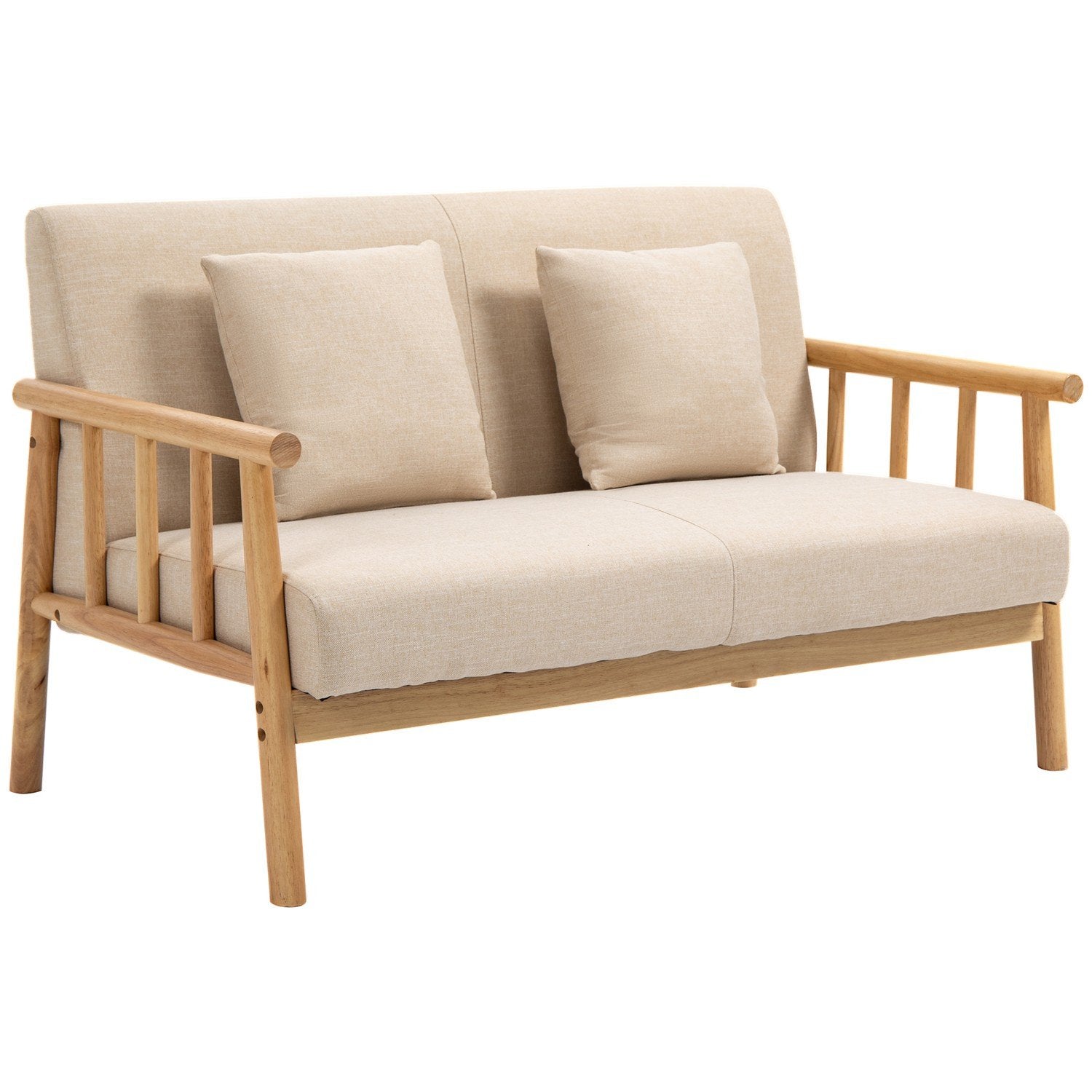 2-Sits Soffa Soffa 2 Svankkuddar Vadderade Trästomme Linnelook Dubbelsoffa Smårum Beige