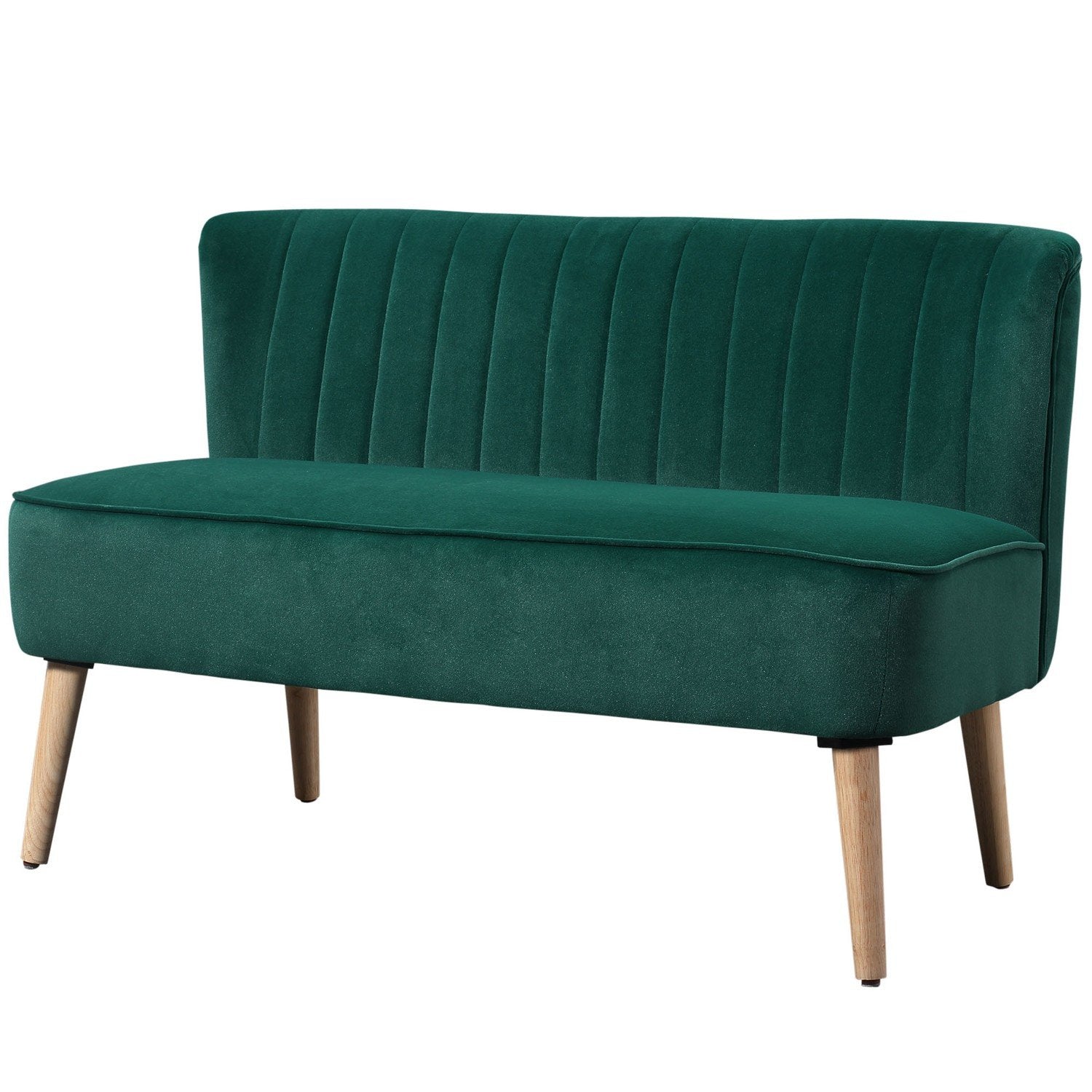 2-Sits Loungesoffa Tvåsitssoffa Trä Sammetsliknande Polysterskum Mörkgrön 117 X 56,5 X 77 Cm