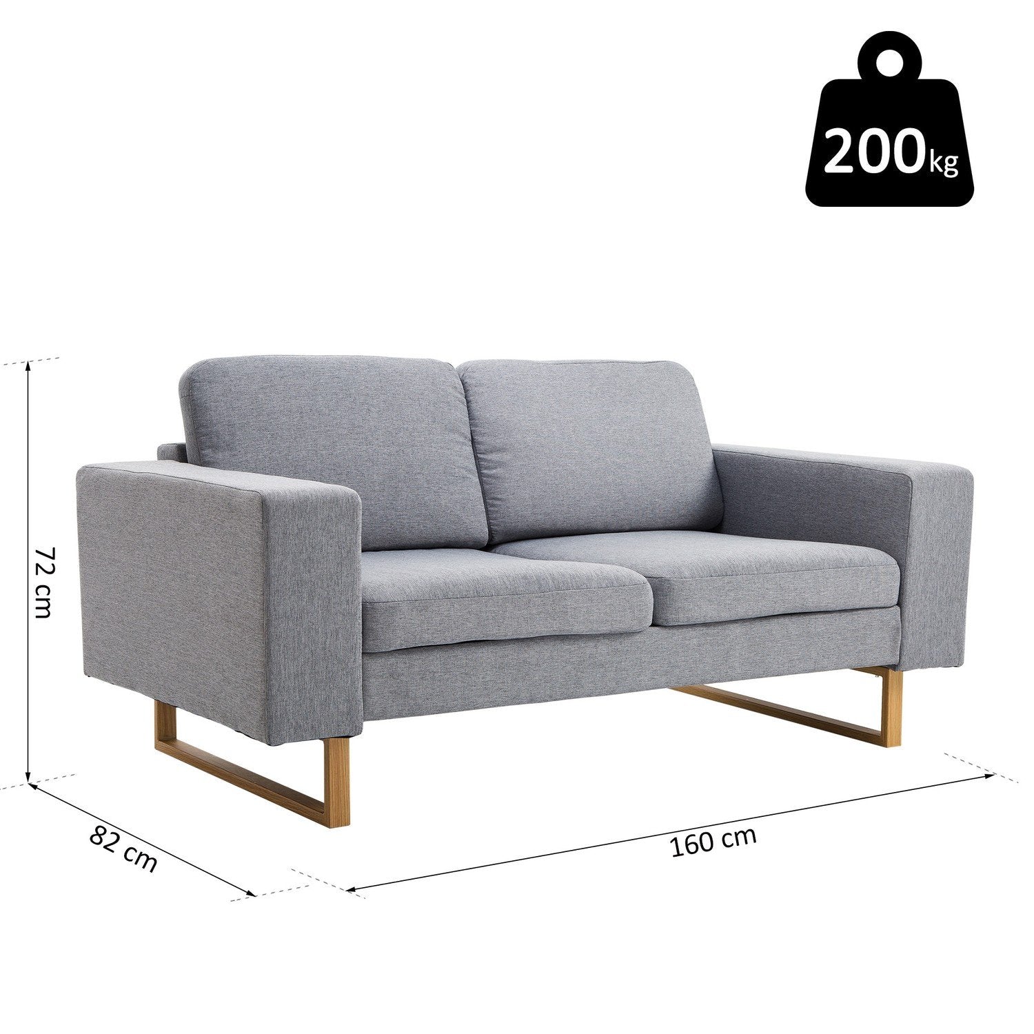 2-Sits Soffa, Hörnsoffa, Stoppad Soffa, Tygsoffa, Sittmöbler, Trä, Ljusgrå