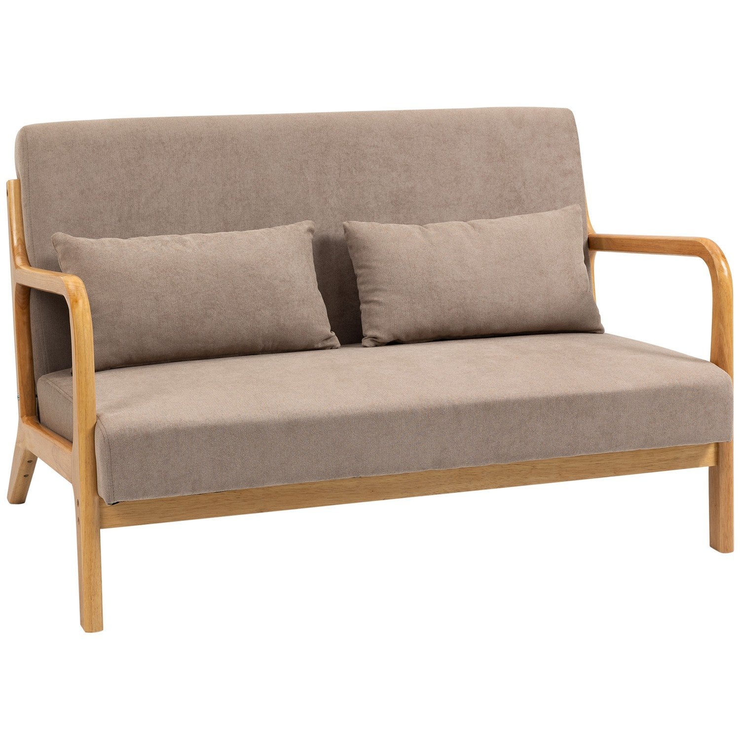 2-Sits Soffa Loveseat Tvåsits Med Kuddar Och Sammetslook Gummiträ, Ljusgrå, 122 X 71 X 76 Cm