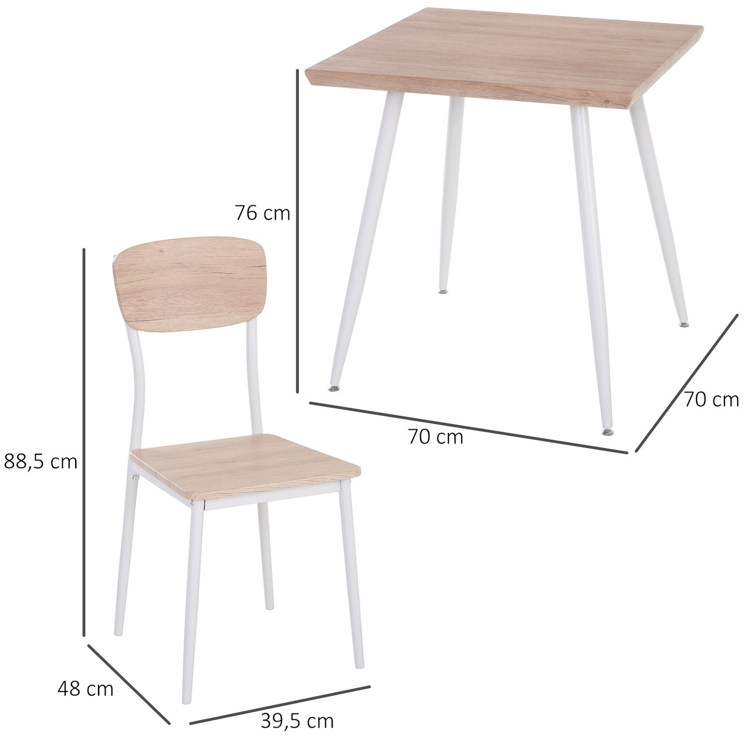 3-Delat Matbordsset För Matgrupp Mdf + Metall Naturligt Trä Ådring + Vit Med 1 Bord + 2 Stolar