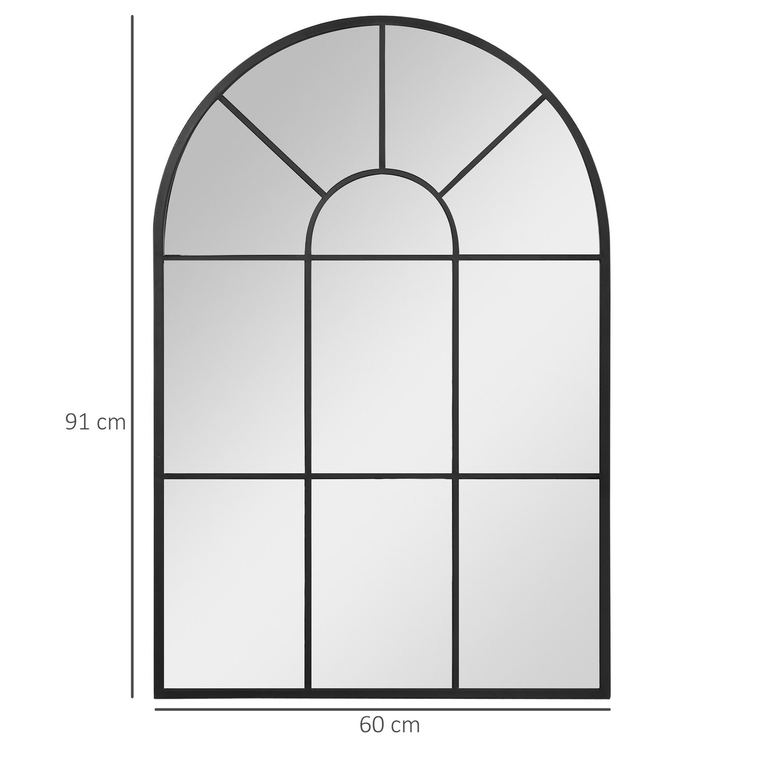 Välvt Fönster Väggspegel 91X60Cm Metallram Glas För Vardagsrum Sovrum Matsal Hall Svart