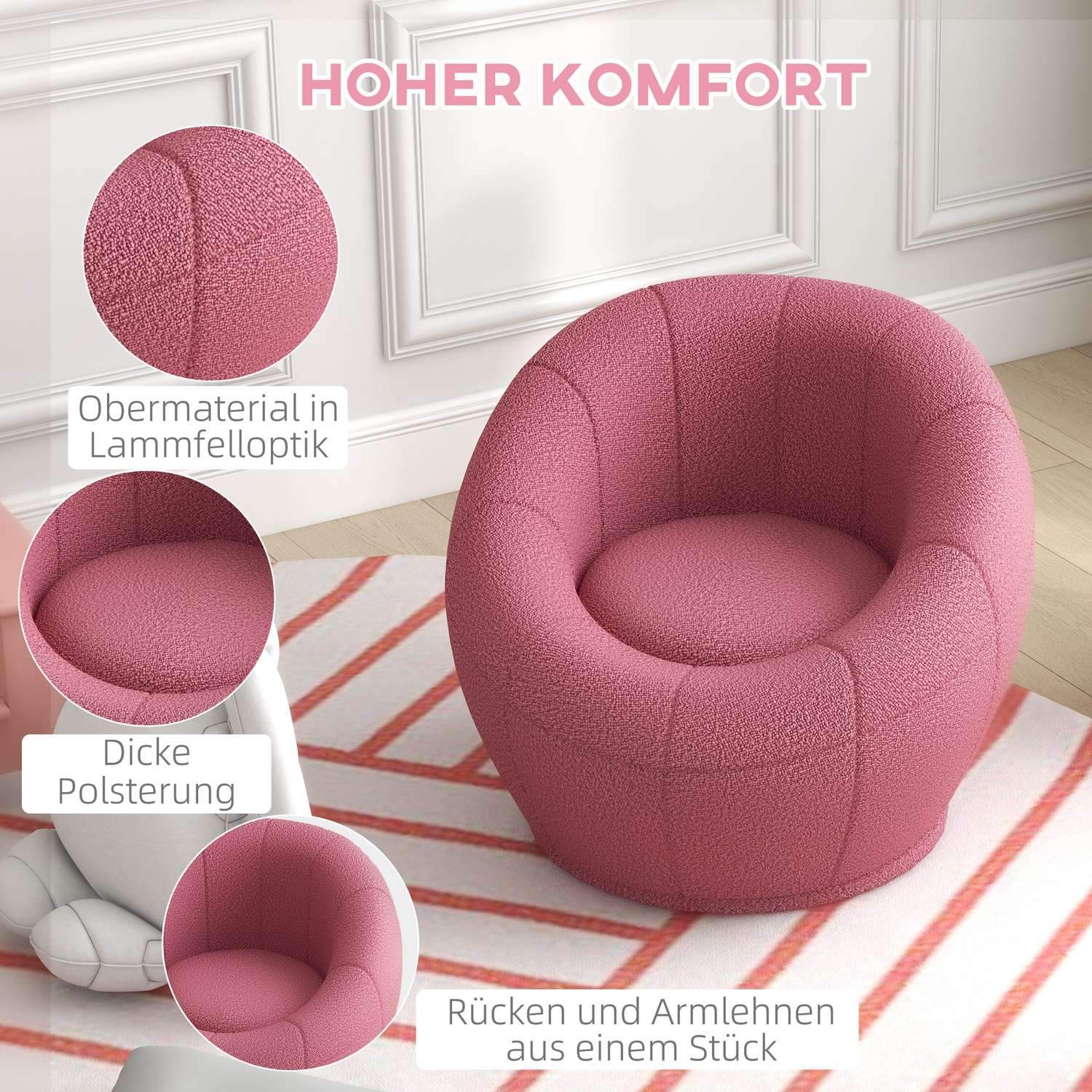 Fåtölj Roterbar Lounge Chair Enkelstol Plyschstol Maximal Belastning 120 Kg Rosa