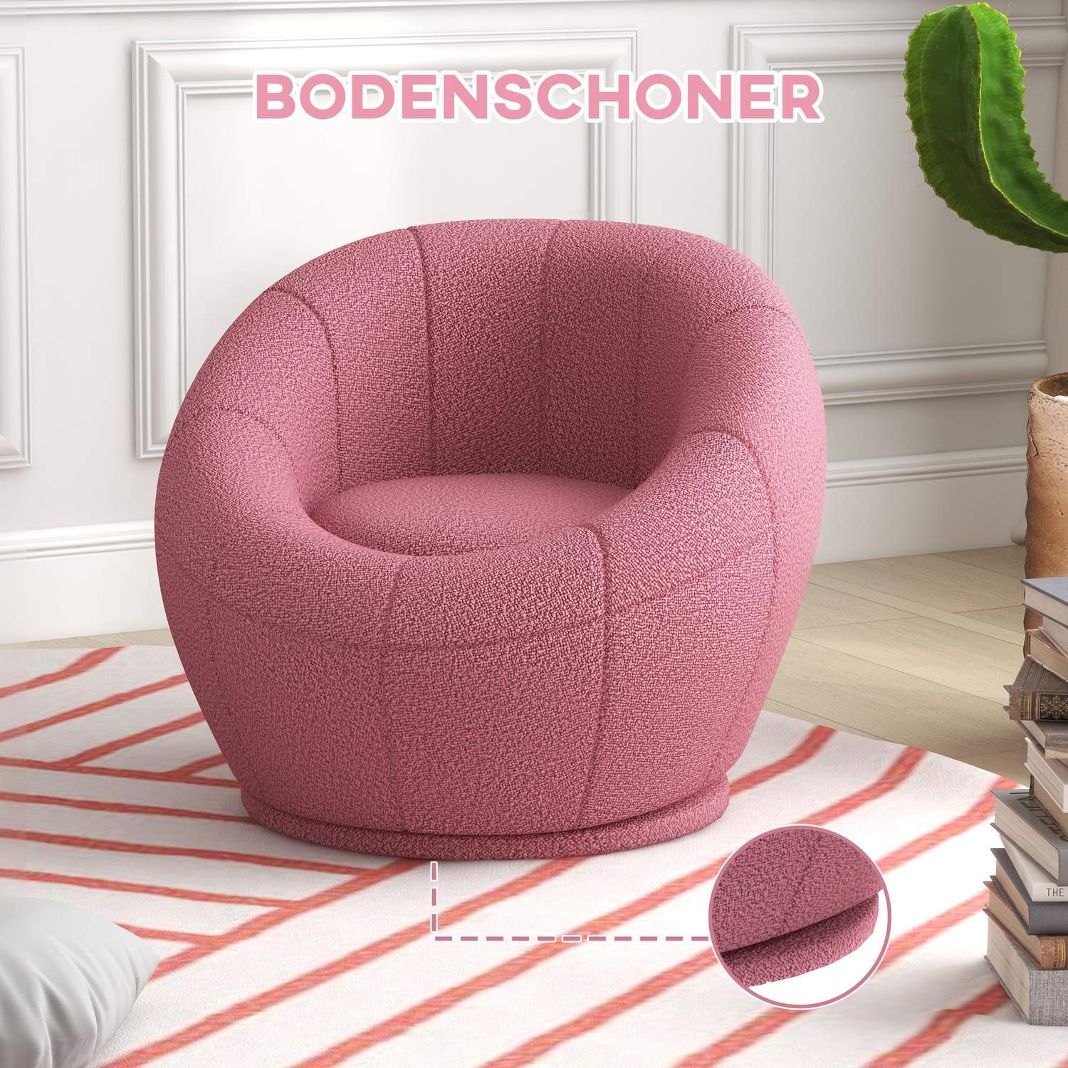 Fåtölj Roterbar Lounge Chair Enkelstol Plyschstol Maximal Belastning 120 Kg Rosa