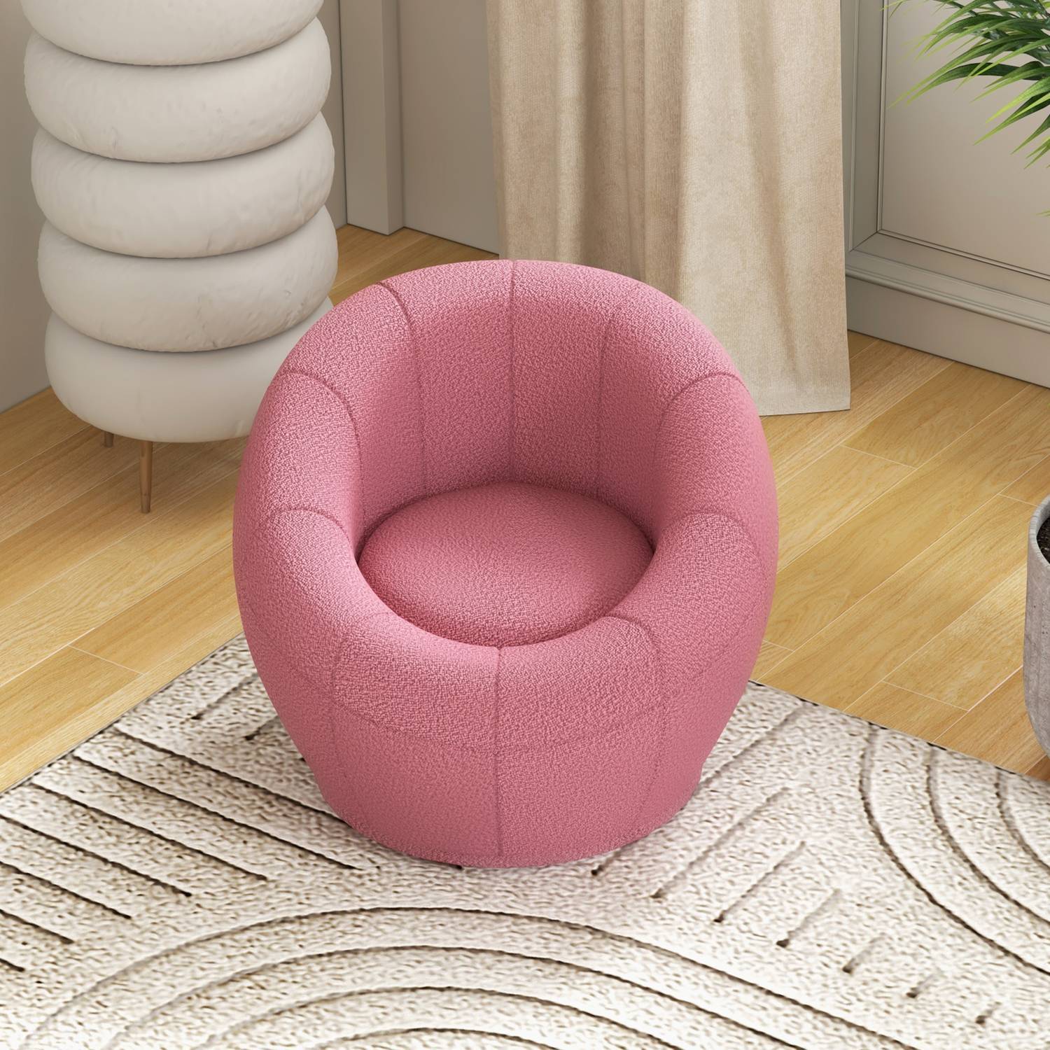 Fåtölj Roterbar Lounge Chair Enkelstol Plyschstol Maximal Belastning 120 Kg Rosa