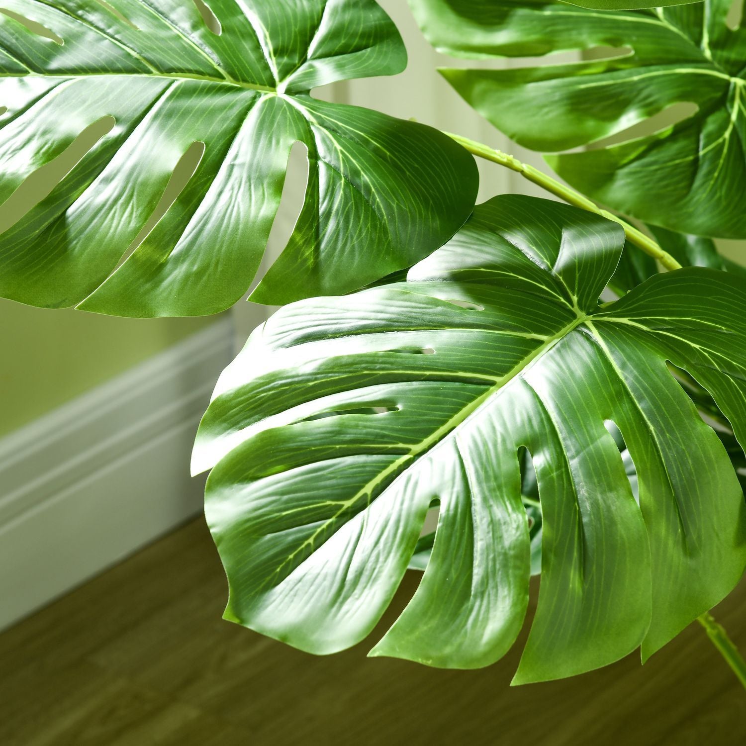 Artificiell Monstera 120 Cm Konstgjord Växt Med Plantering Och Pe-Mossa, Bedrägligt Äkta, För Vardagsrum, Grön