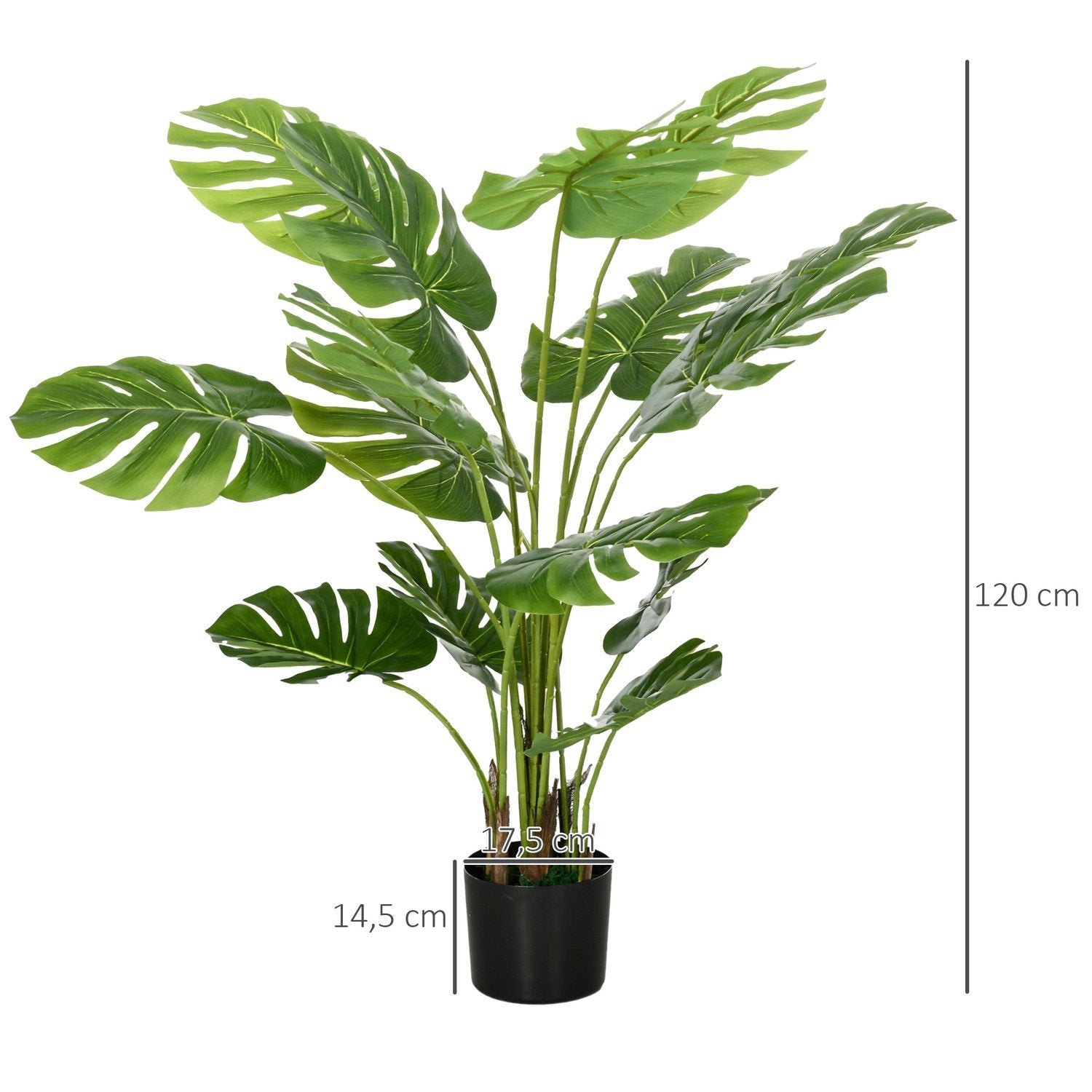 Artificiell Monstera 120 Cm Konstgjord Växt Med Plantering Och Pe-Mossa, Bedrägligt Äkta, För Vardagsrum, Grön