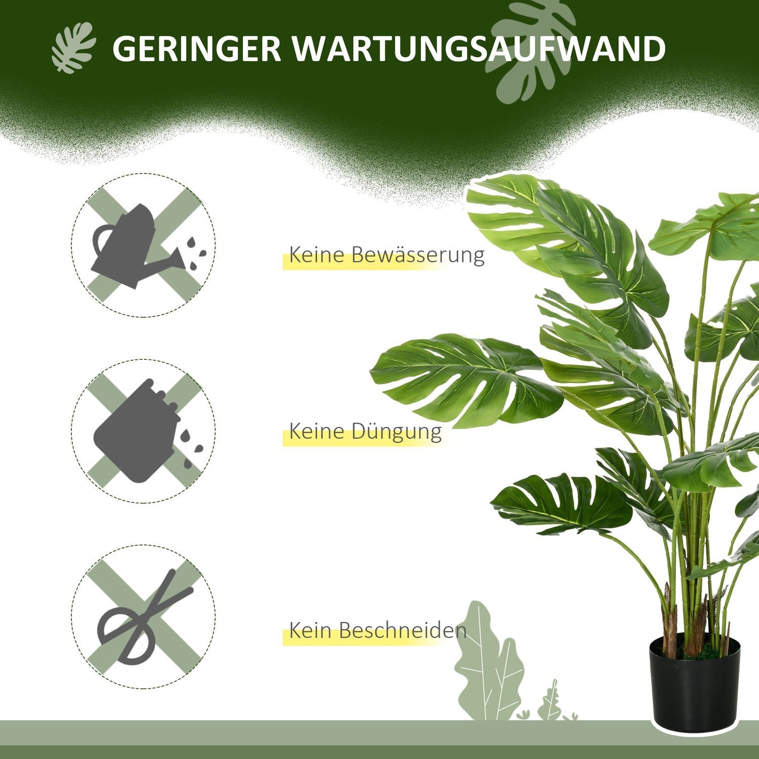 Artificiell Monstera 120 Cm Konstgjord Växt Med Plantering Och Pe-Mossa, Bedrägligt Äkta, För Vardagsrum, Grön