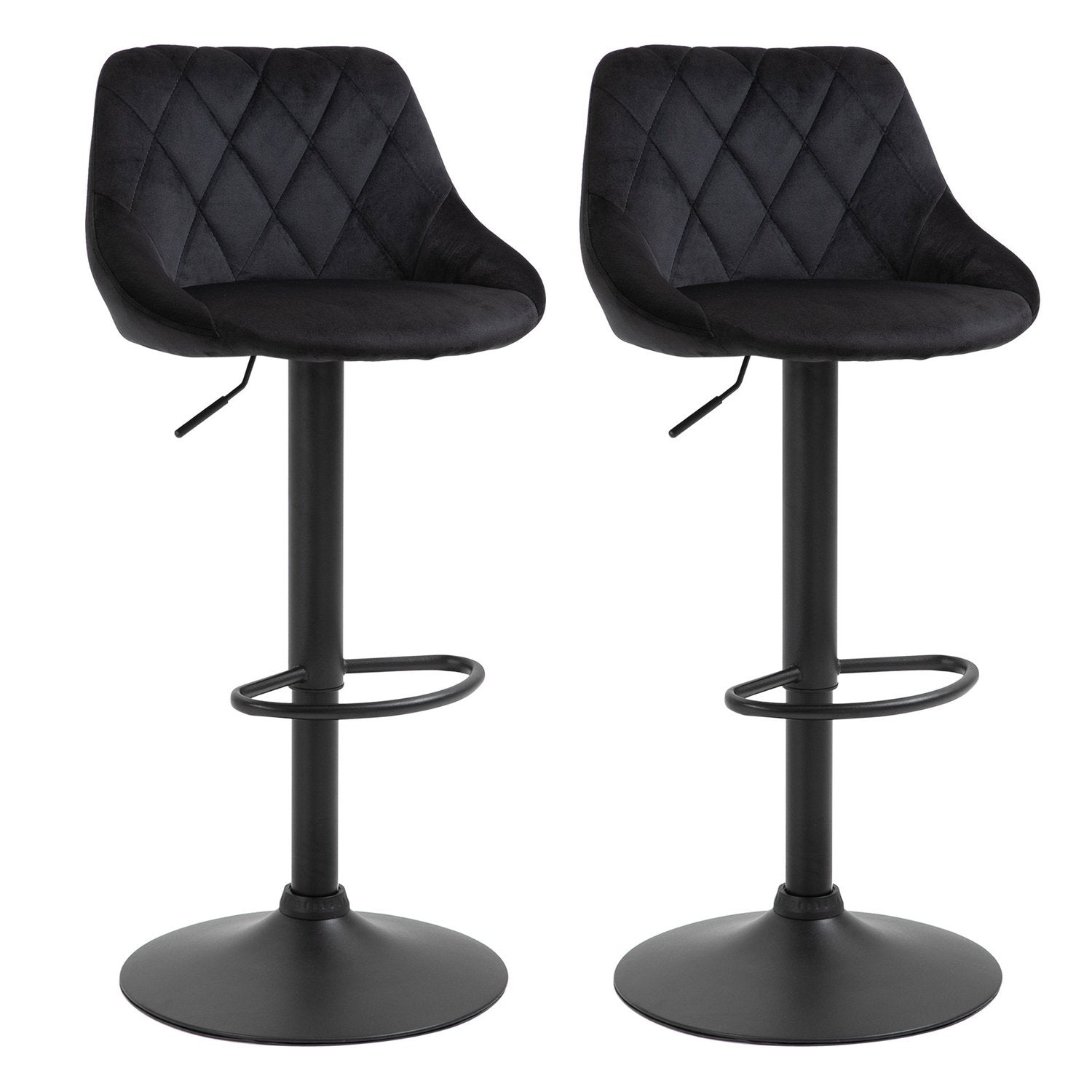 Barstolar Set Med 2 Höjdjusterbar, Svart, Bistropall, Fotstöd, Ryggstöd, Sammet, Metall, 46X48X83-104Cm