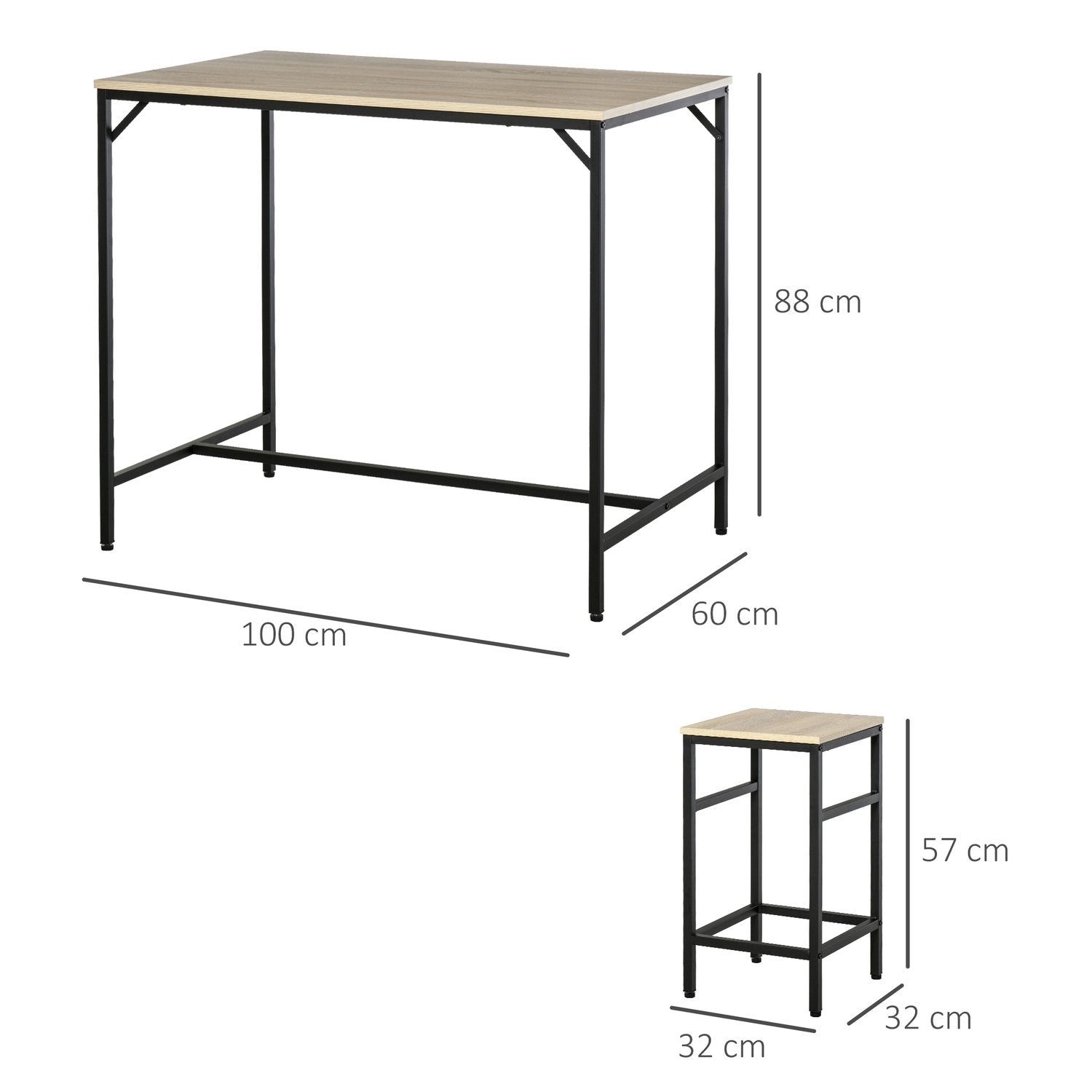 Barbordsset 5-Delat Barbord 4 Barstolar Bordsset Köksbänk Matsal Stål Ek + Svart 100X60X88Cm