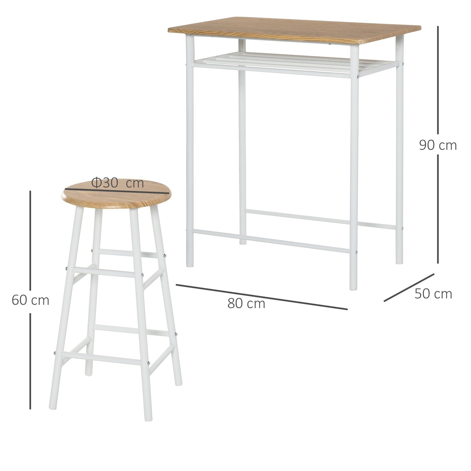 Barbord Med Stolset Köksbord Och Stolar Med Halkfri Dörrmatta, Barbord & Barstol Med Förvaringshylla, Mdf/Stål