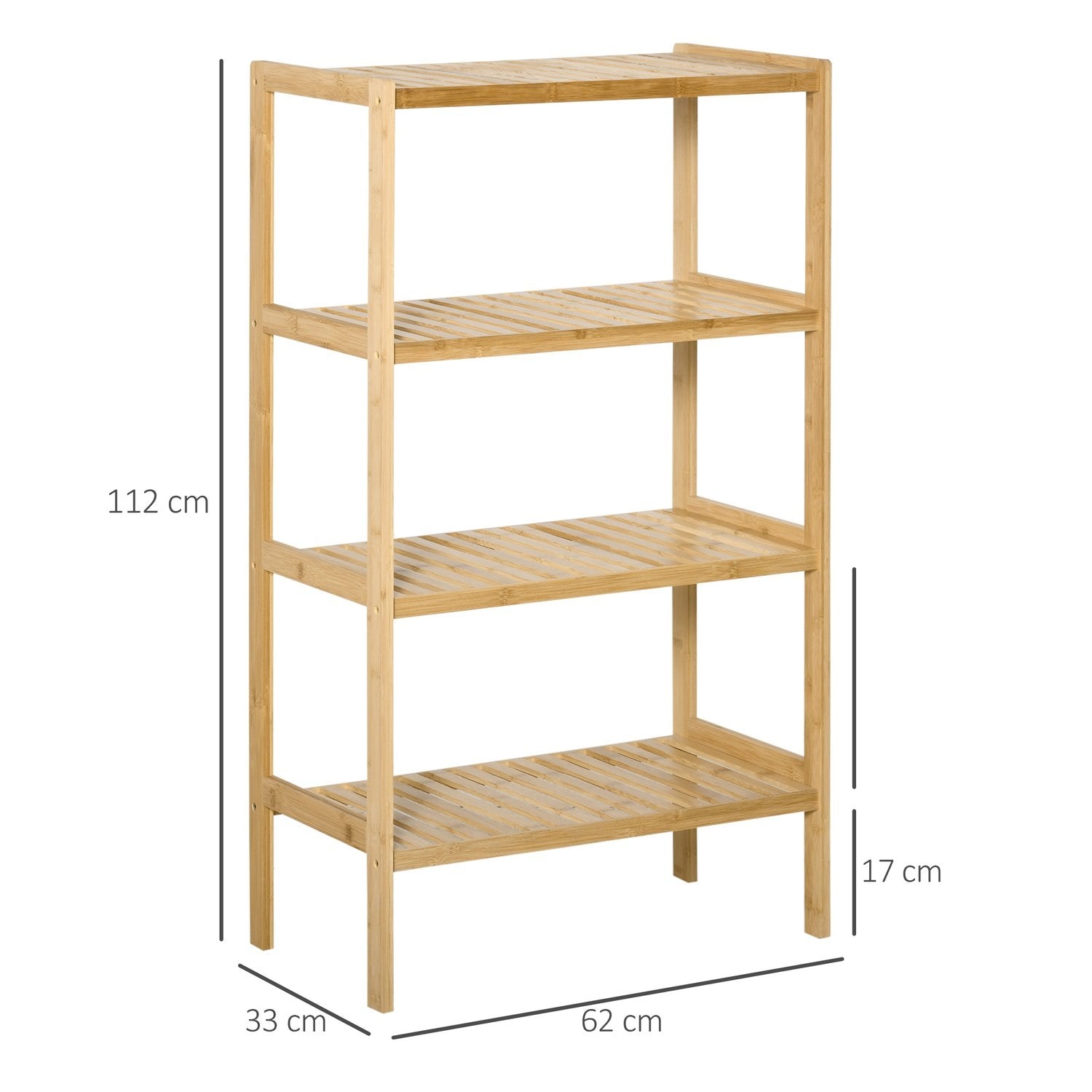 Beach Shelf 4-Vånings Bambu Bokhylla, Kontorshylla, Förvaringshylla, Filhylla, Kökshylla, Naturlig, 62X33X112Cm