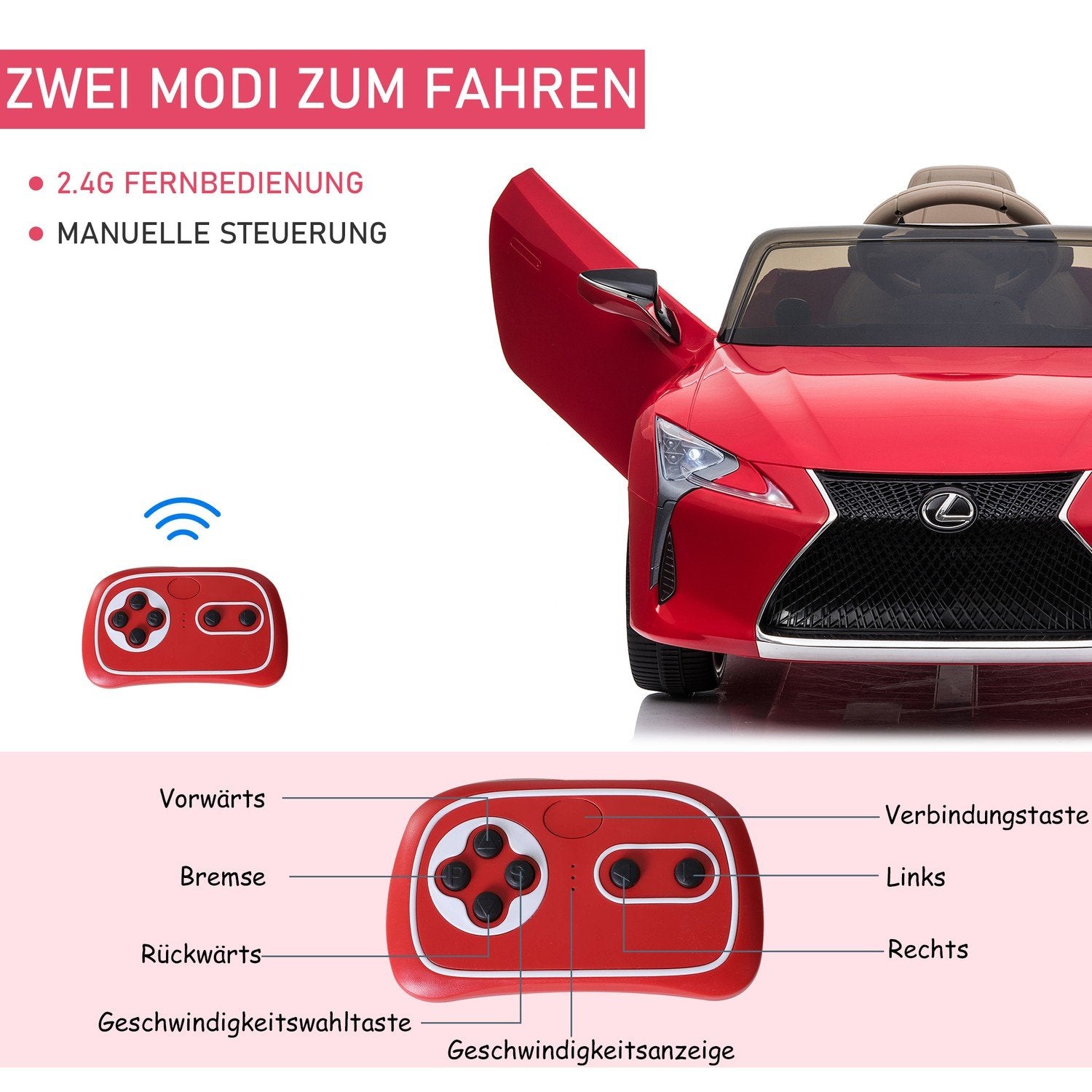 Barnbil Officiellt Licensierad Lexus Lc500 Elbil, 2,4G Fjärrkontroll, Mp3/Usb, Ljus & Musik, 3-6 År