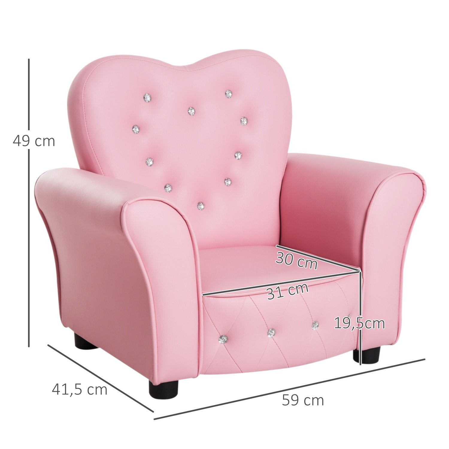 Barnsoffa Princess Hjärtformad Barnfåtölj I Rosa, Mysig Barnrumssoffa, L59Xb41,5Xh49Cm