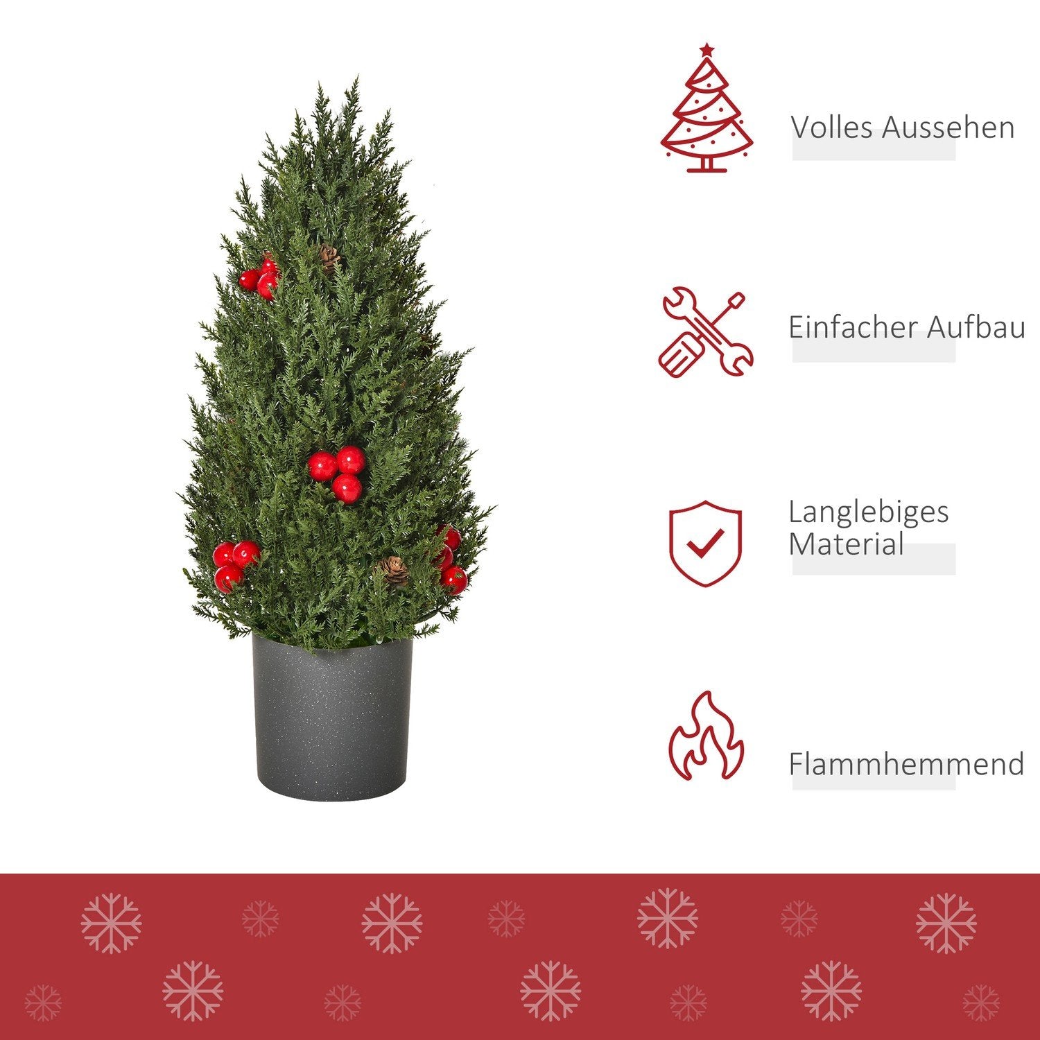 Julgran 50 Cm Julgran Cypress Julgran Med 7 Röda Bär Och 6 Kottar Konstgjord Gran Pvc Pe Grön