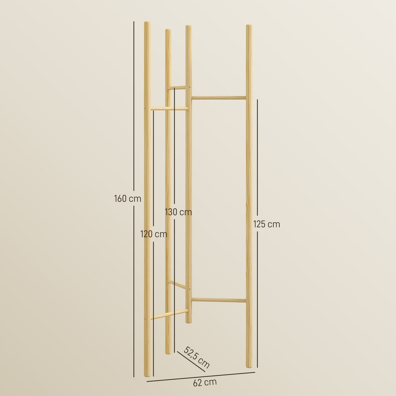 Klädhängare, Klädhängare Med 6 Hängstänger, Massivt Trä, Klädhängare I Nordisk Stil För Kläder, Hattar, Hall, Entré, Naturlig