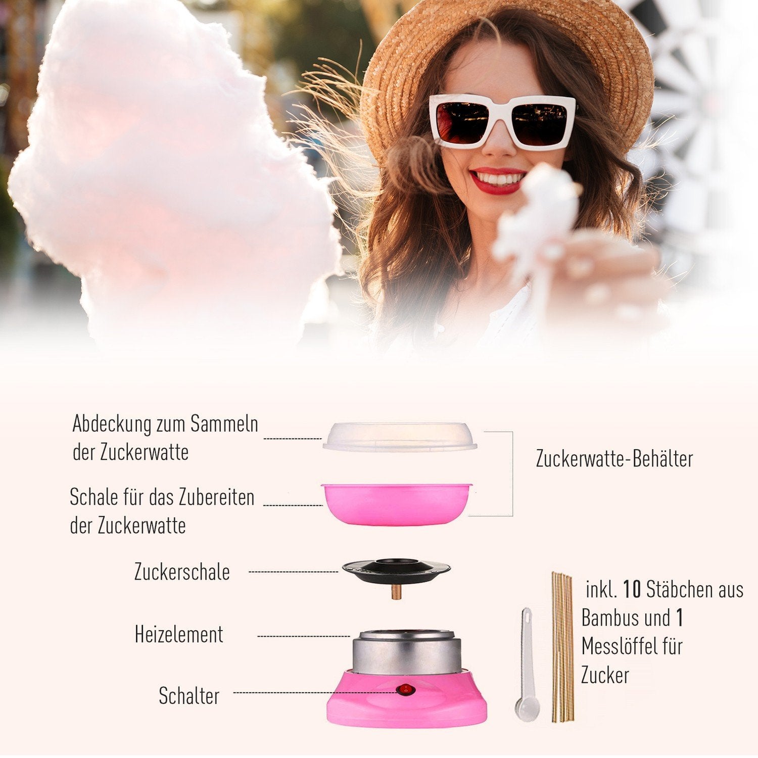 Sockervaddsmaskin Candy Floss Machine Candy Floss Machine (Modell 1/Rosa)