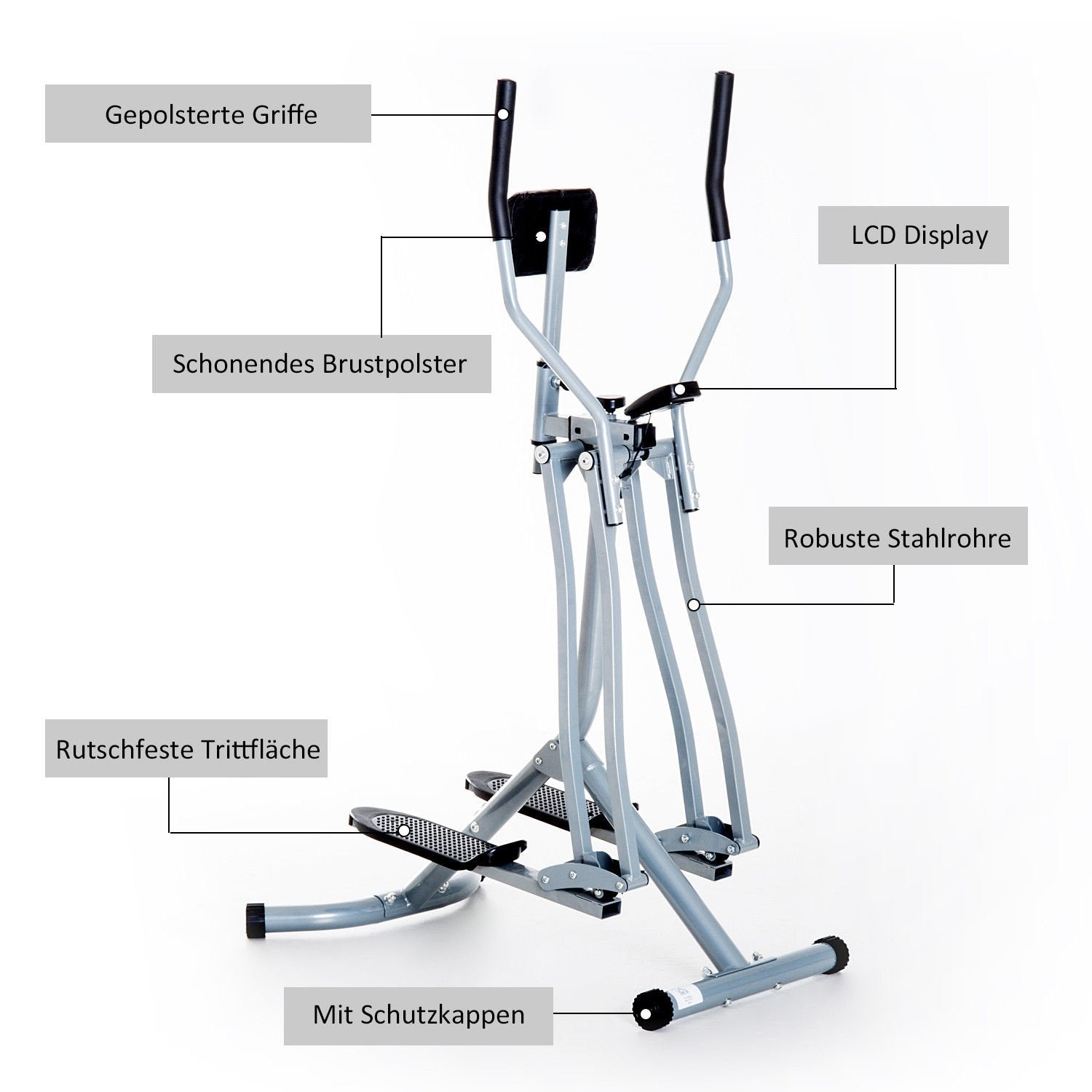 Cross Trainer Elliptical Trainer Ergometer Motionscykel Med Lcd-Skärm, Stål, Silver, 96X60X152Cm