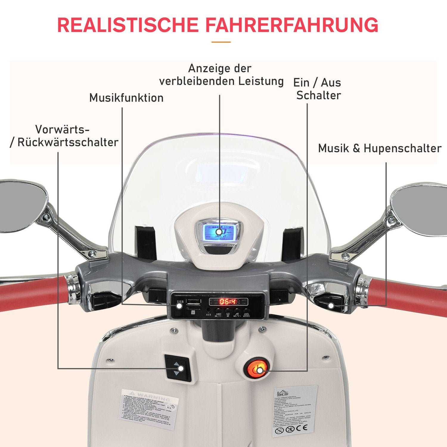 Elektrisk Barnfordon Motorcykel Mp3 Musikbelysning 3-6 År Pp Vit 108X49X75Cm