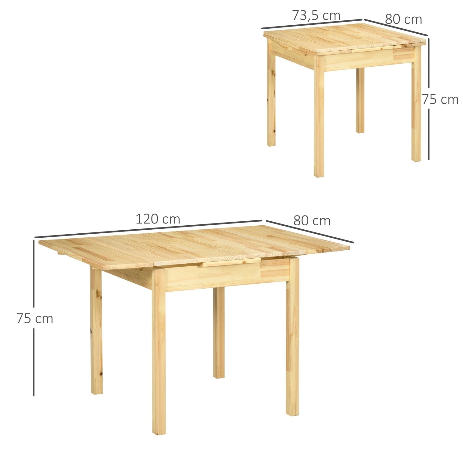 Expanderbart Hopfällbart Bord 2-4 Personer Träbord Naturligt 120X80X75Cm