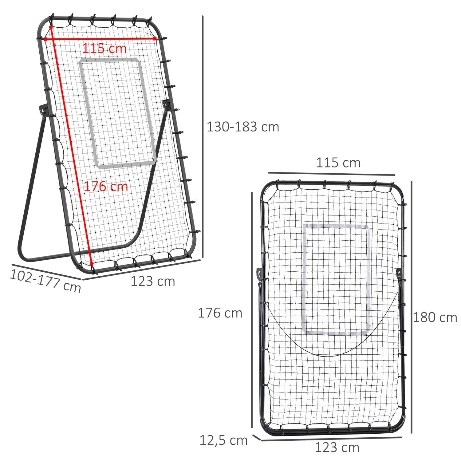 Fotbollsrebounder, Hopfällbart Fotbollsmål, Kickback Rebound Wall Med 4 Justerbara Nivåer, 123 X 73 X 178,5 Cm, Svart