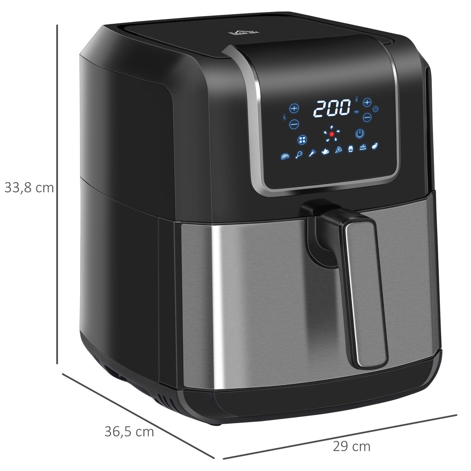 Hot Air Fryer 6,5L 1700W Med 8 Menyer Led-Display Non-Stick Beläggningskorg För Hälsosam Oljefri Matlagning Svart 36,5 X 29 X 33,8 Cm