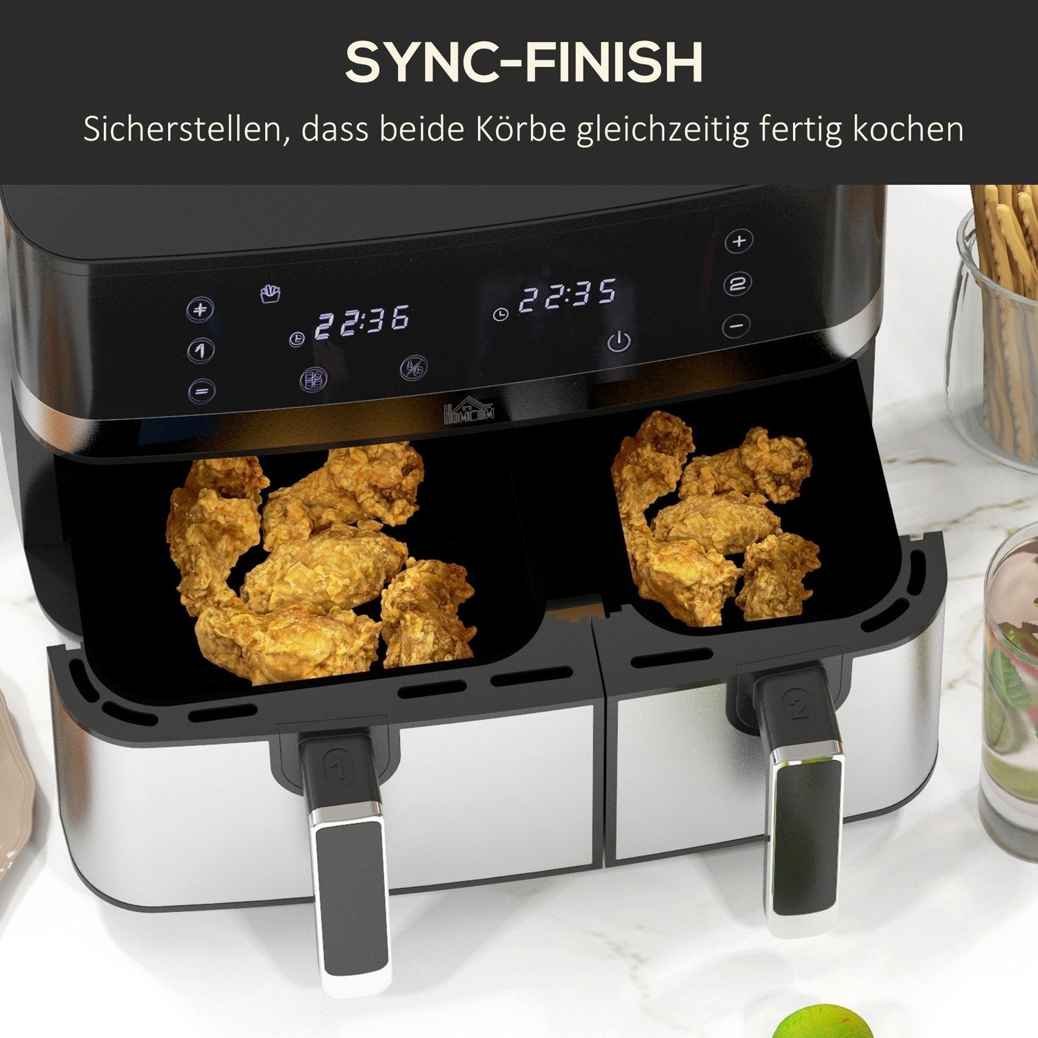 Hot Air Fryer 8.5L Dubbelkammare 8In1 Recept Airfryer Non-Stick Coating Touchscreen Smart Timer Utan Olja Svart