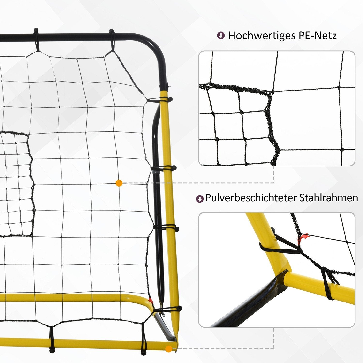 Kickback Football Rebounder Goal Rebound Wall Net För Fotboll, Basket, Baseboll, Gul+Svart, 184X63X123 Cm