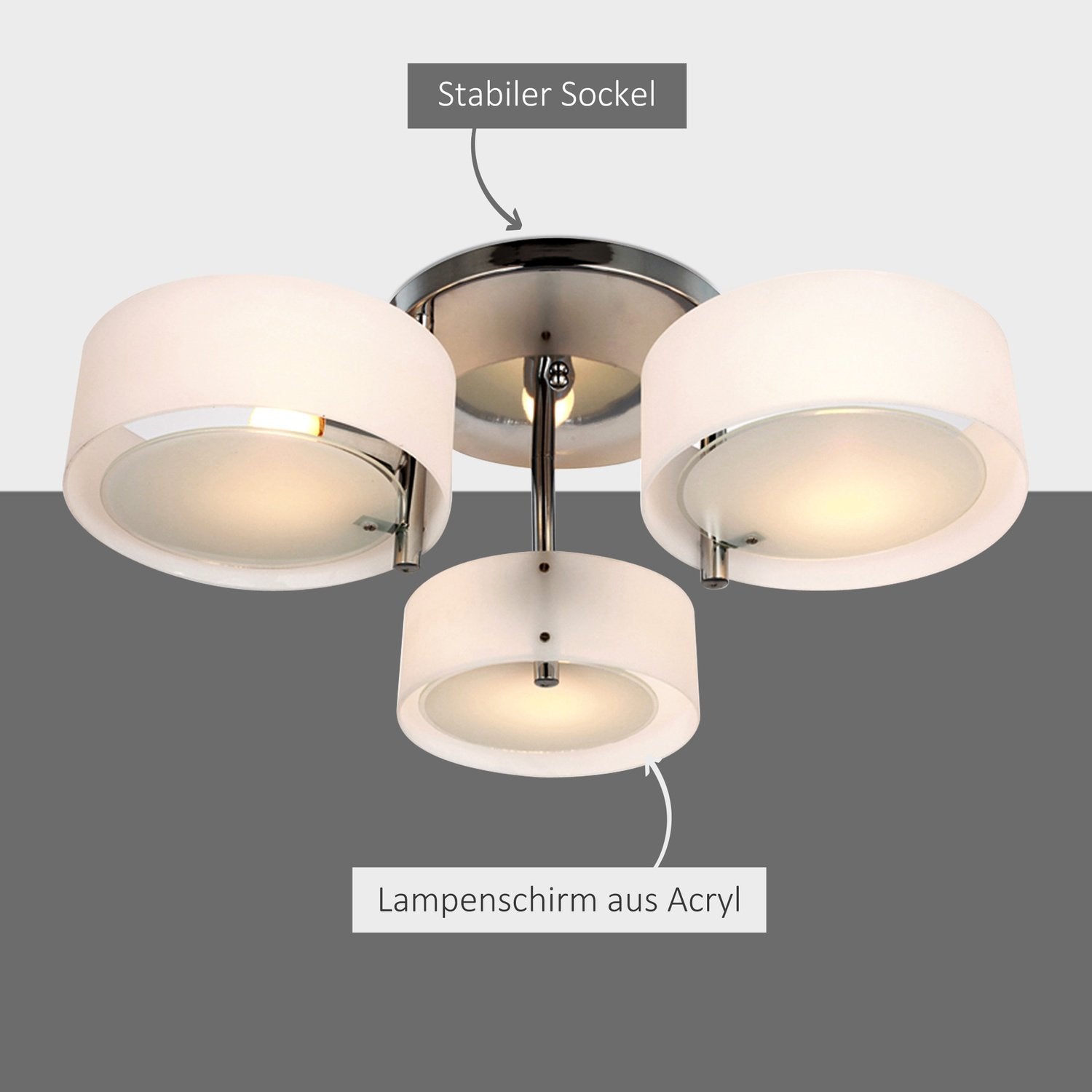 Led-Taklampa 3-Lampa, E27 40W, Krom Akryl, Varmvit, Ø64Xh20Cm