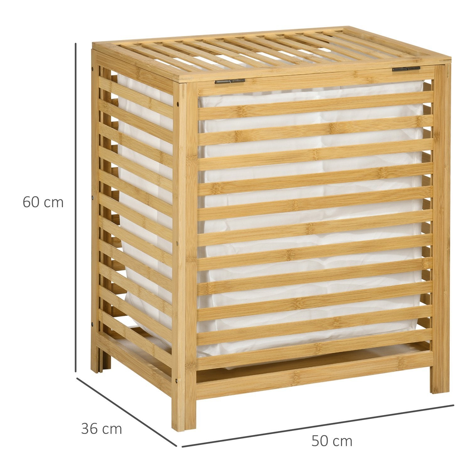 Tvättkorg 55L Bambu Tvättkista Med Lock & Avtagbar Tvättväska För Sovrum, Badrum, Natur, 50X36X60Cm