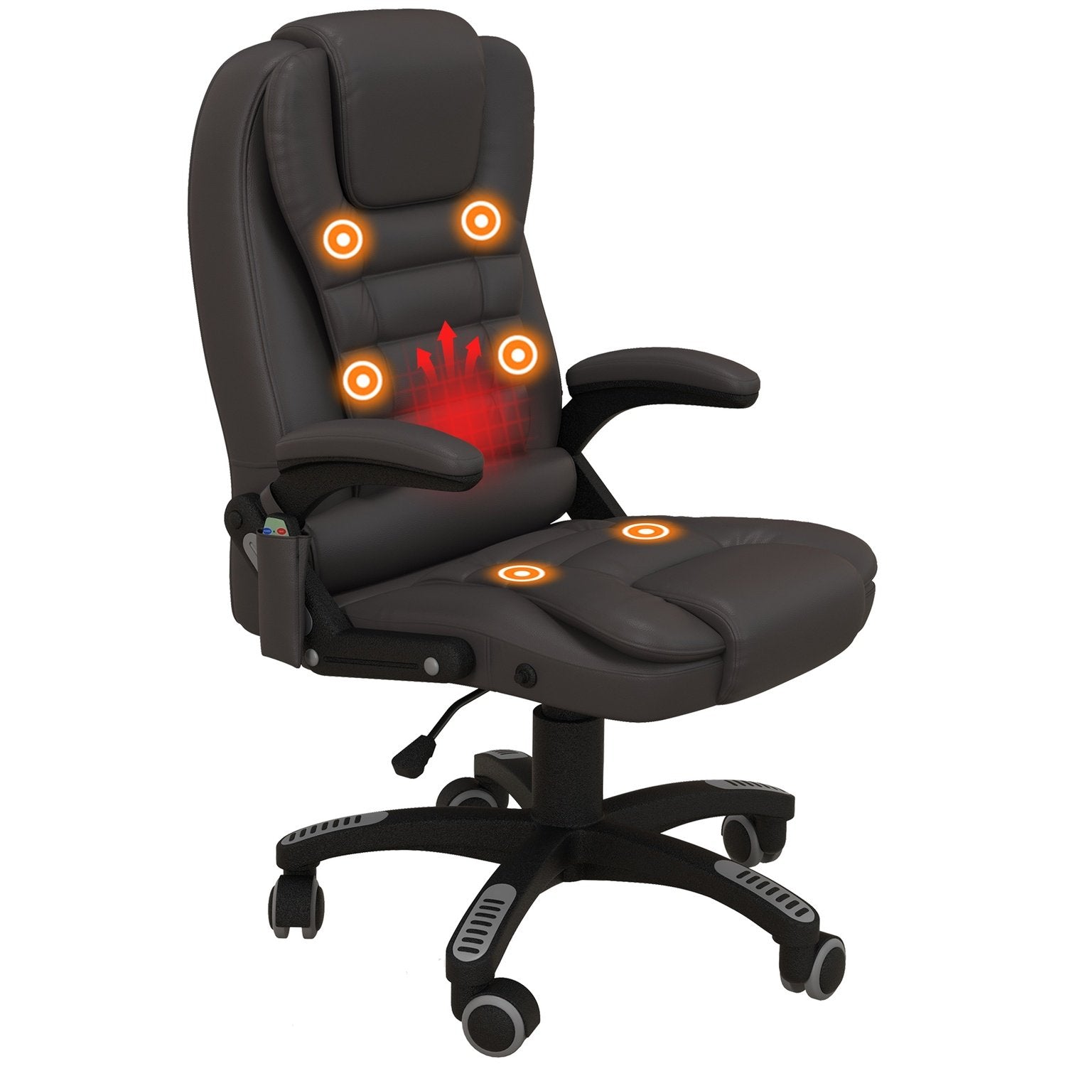 Massagestol Kontorsstol Kontorsstol Executive Chair Gaming Stol 6-Punkts Vibrationsmassage Med Värmefunktion Faux Leather Läderstol Roterbar (Brun)