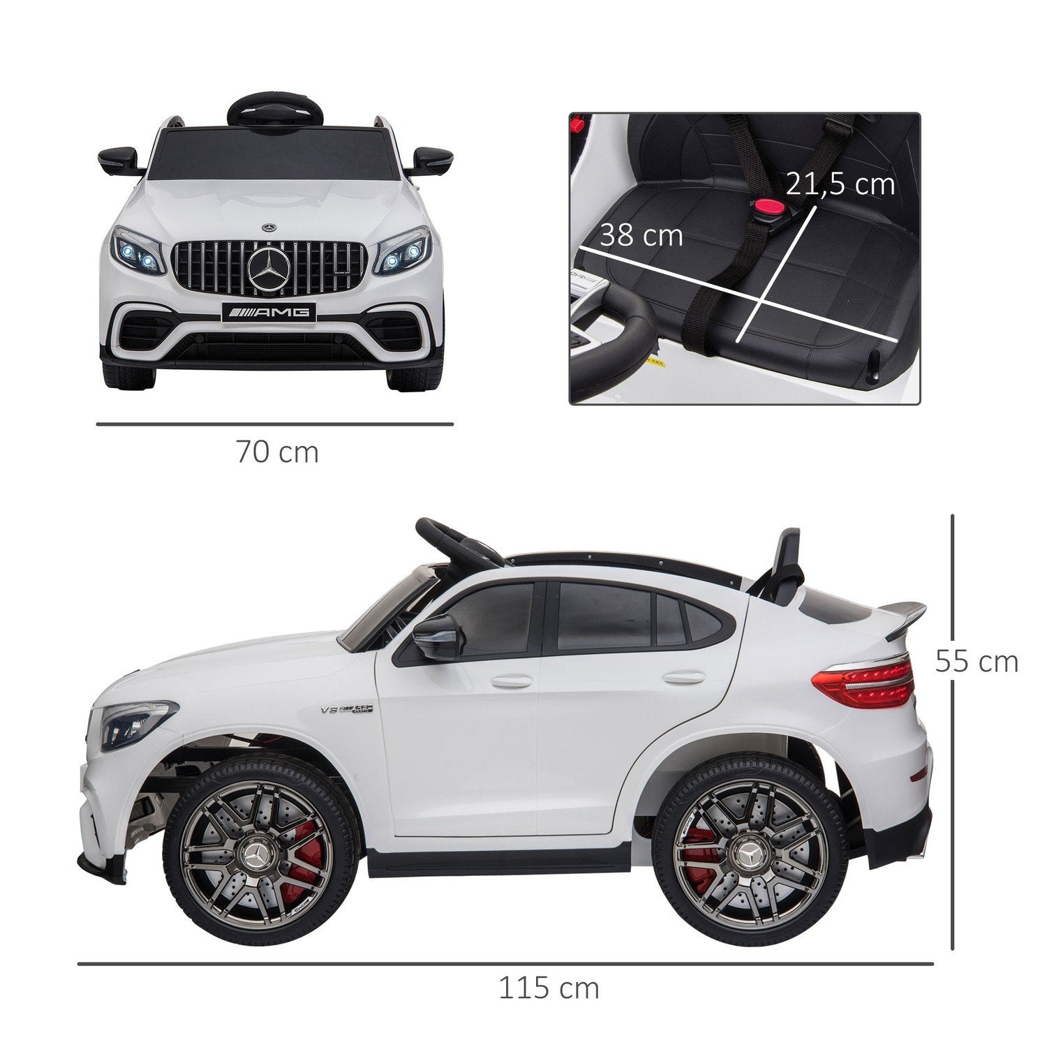 Mercedes-Benz Amg Gla45 Licensierad Elbil För Barnfordon Med Fjärrkontroll, Mp3, Säkerhetsbälte, 37-60 Månader, Vit