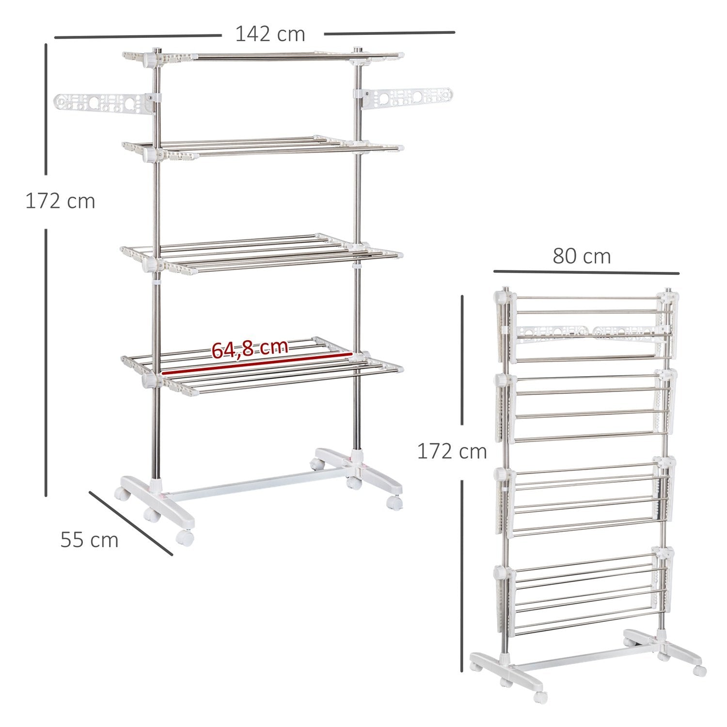 Mobile Clothes Airer Torkställning Torn Sidovingar Vikbara Till 3 Eller 4 Nivåer (4 Nivåer)