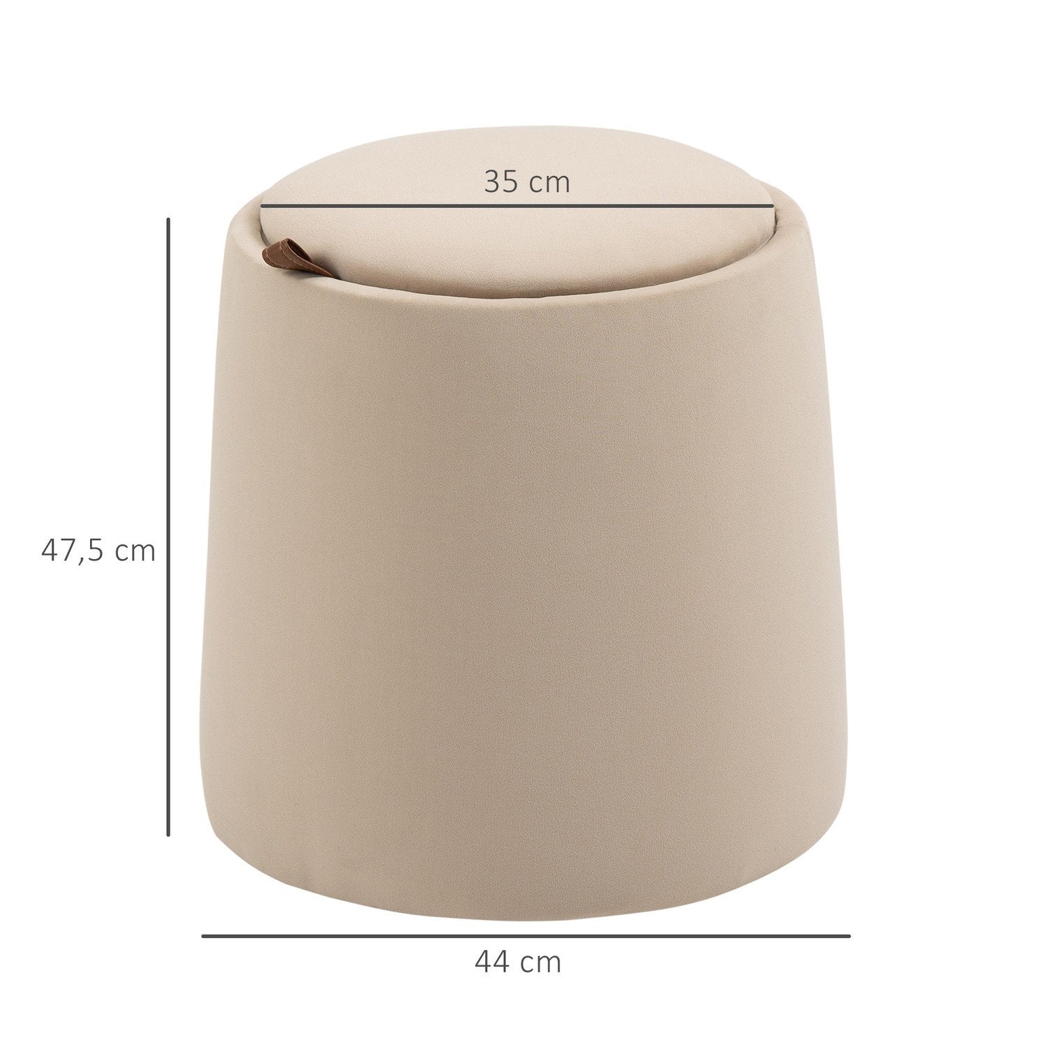 Ottomansk Rund Pall Med Förvaringsutrymme I Sammetslook, Beige, Avtagbart Lock, Ø44Cmx47,5Cm, Som Sidobord