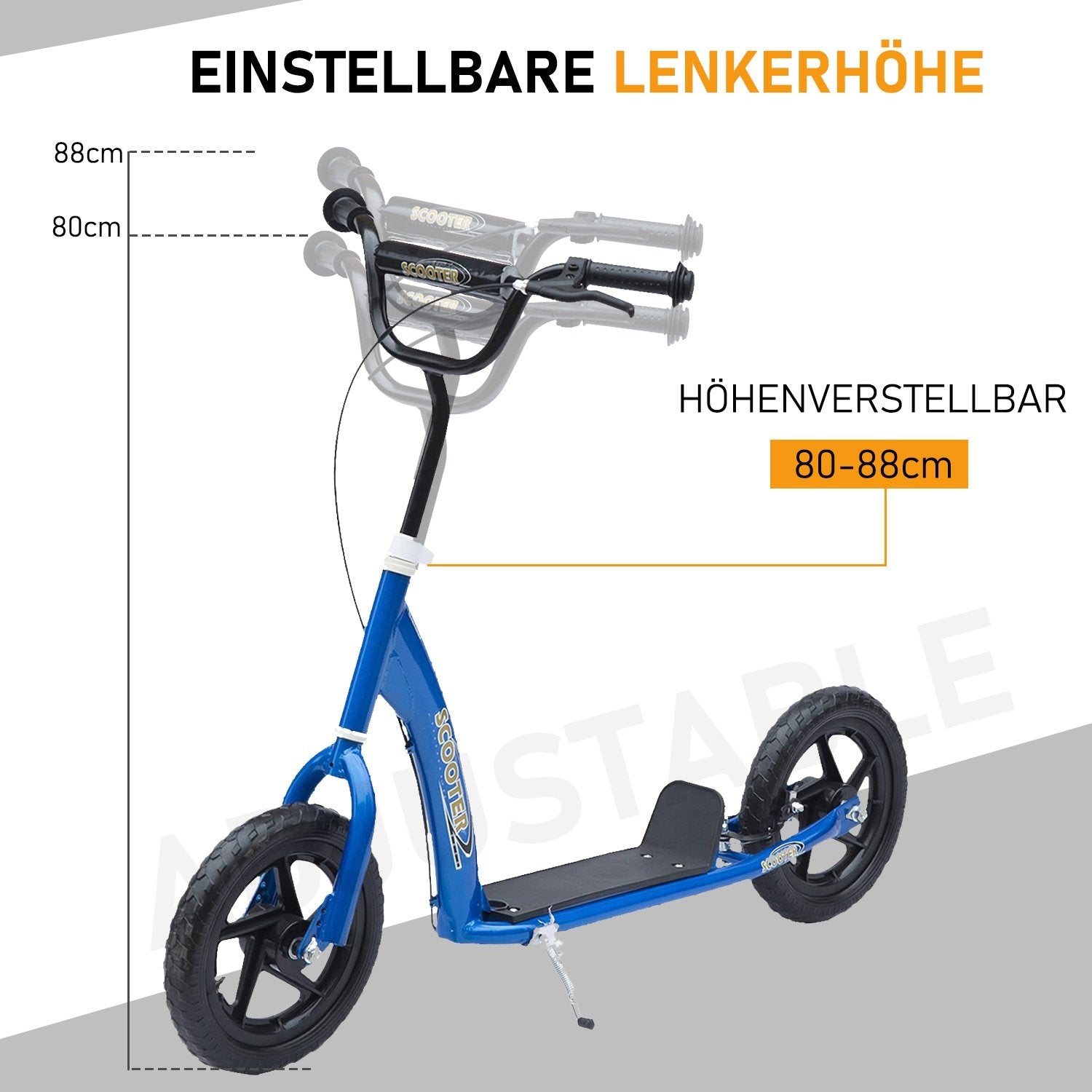 Scooter Barnskoter City Scooter 12 Tum Med Bakbroms, Höjdjusterbar, Stål & Eva, Blå, 120X52X80-88 Cm