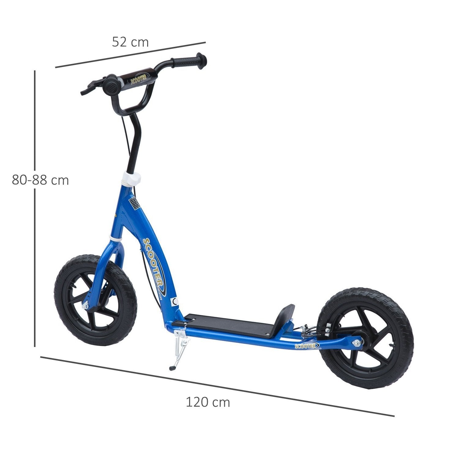 Scooter Barnskoter City Scooter 12 Tum Med Bakbroms, Höjdjusterbar, Stål & Eva, Blå, 120X52X80-88 Cm