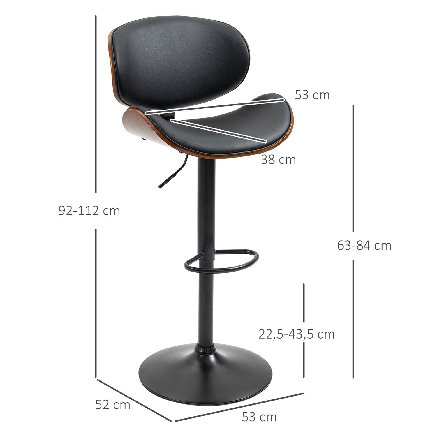 Set Med 2 Barstolar, Höj- Och Sänkbara Köksstolar, Bänkstol Av Konstläder, Snurrstol Med Fotstöd, Barstol, 53 X 52 X 92-112 Cm