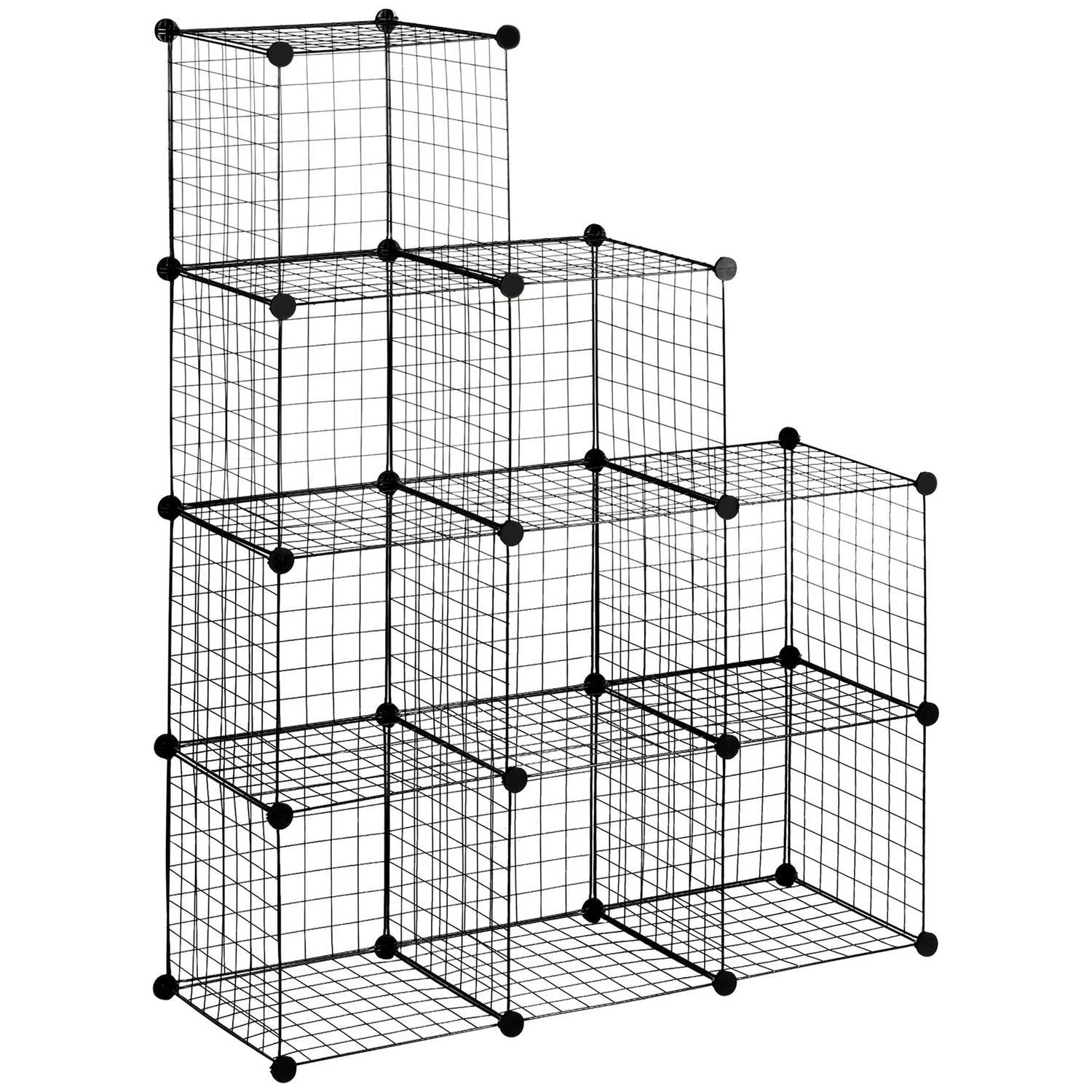 Hyllsystem Diy Plug-In Hyllor Av Ståltråd, 9 Fack Skoställ, Svart, För Vardagsrum, 35X35X35Cm Per Kub